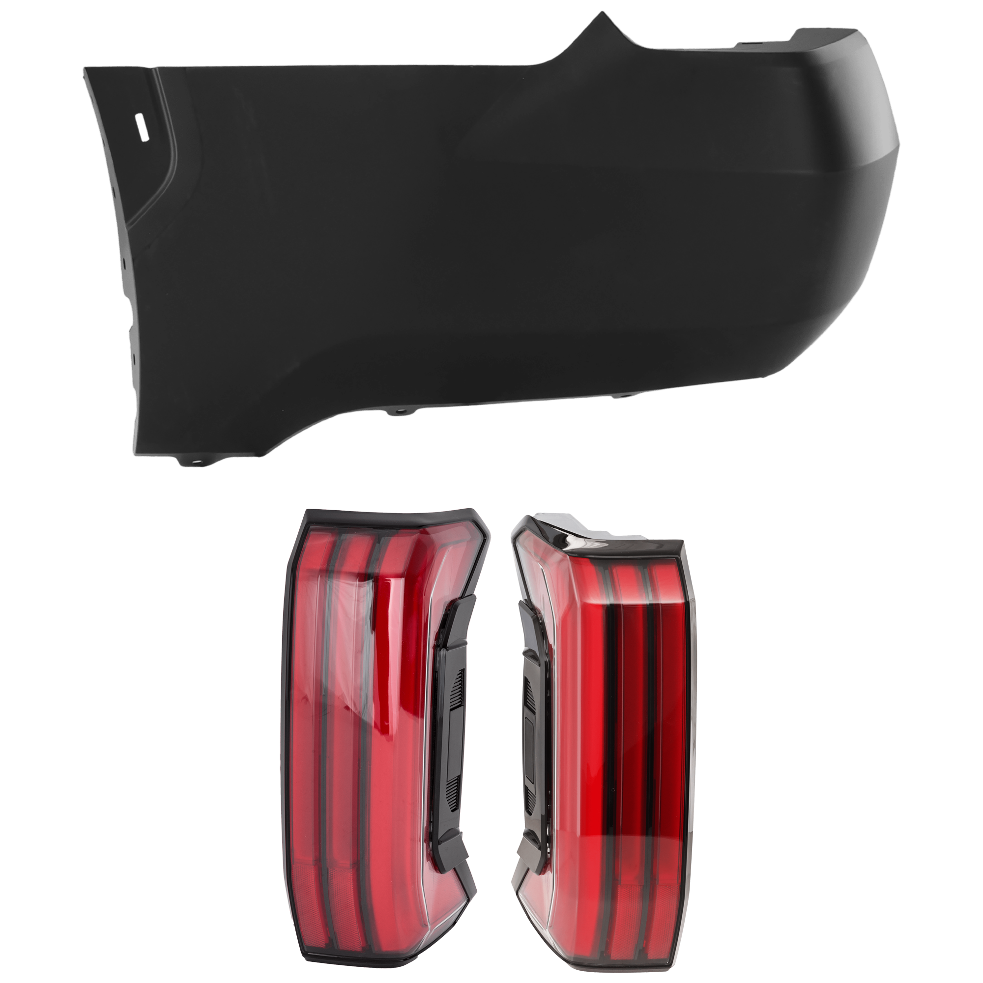AM TUNDRA 22-25 REAR BUMPER COVER LH Outer 3 pc Kit Primed with Tail Light SKU KIT 081526 GB118 Partslink TO1116116 TO2801208 TO2800208 OEM 521620C902-815500C200-815600C2