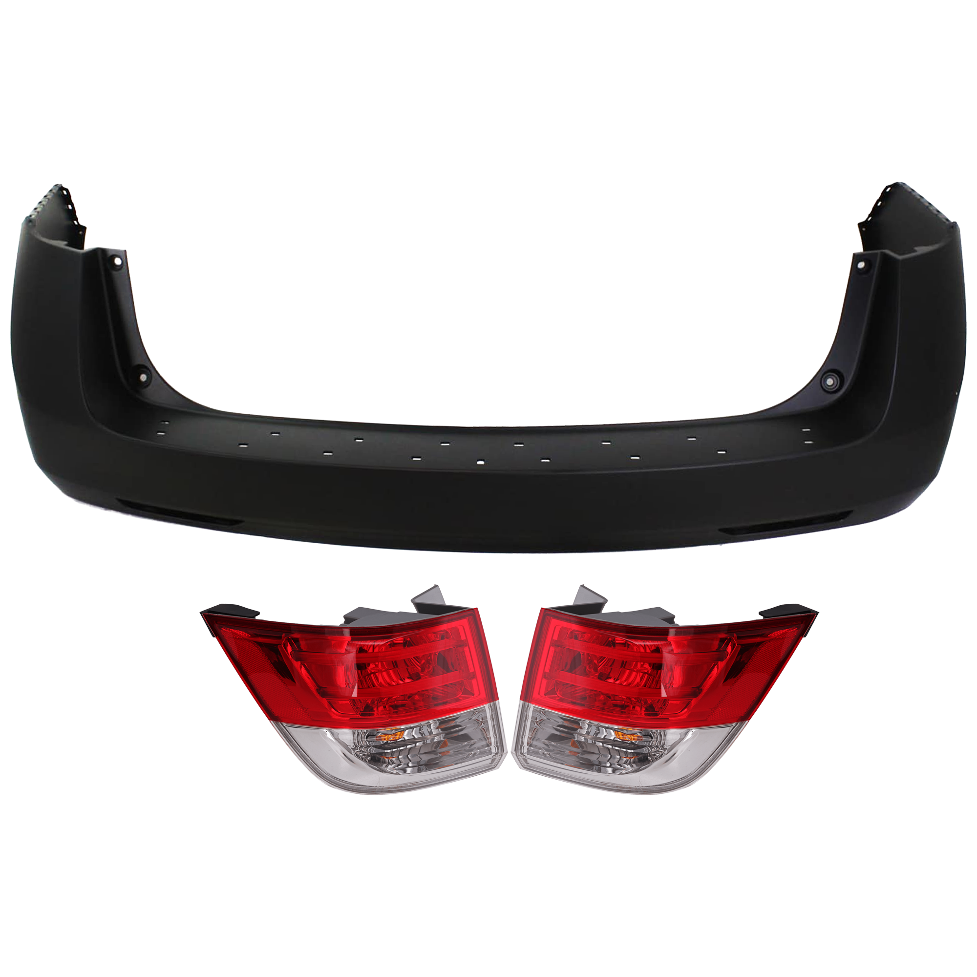AM ODYSSEY 14-17 REAR BUMPER COVER 3 pc Kit Primed w o Parking Aid Sensor Holes with Tail Light SKU KIT 081526 GB133 Partslink HO1100267 HO2805104 HO2804104 OEM 04715TK8A90ZZ 33500TK8A11-3355