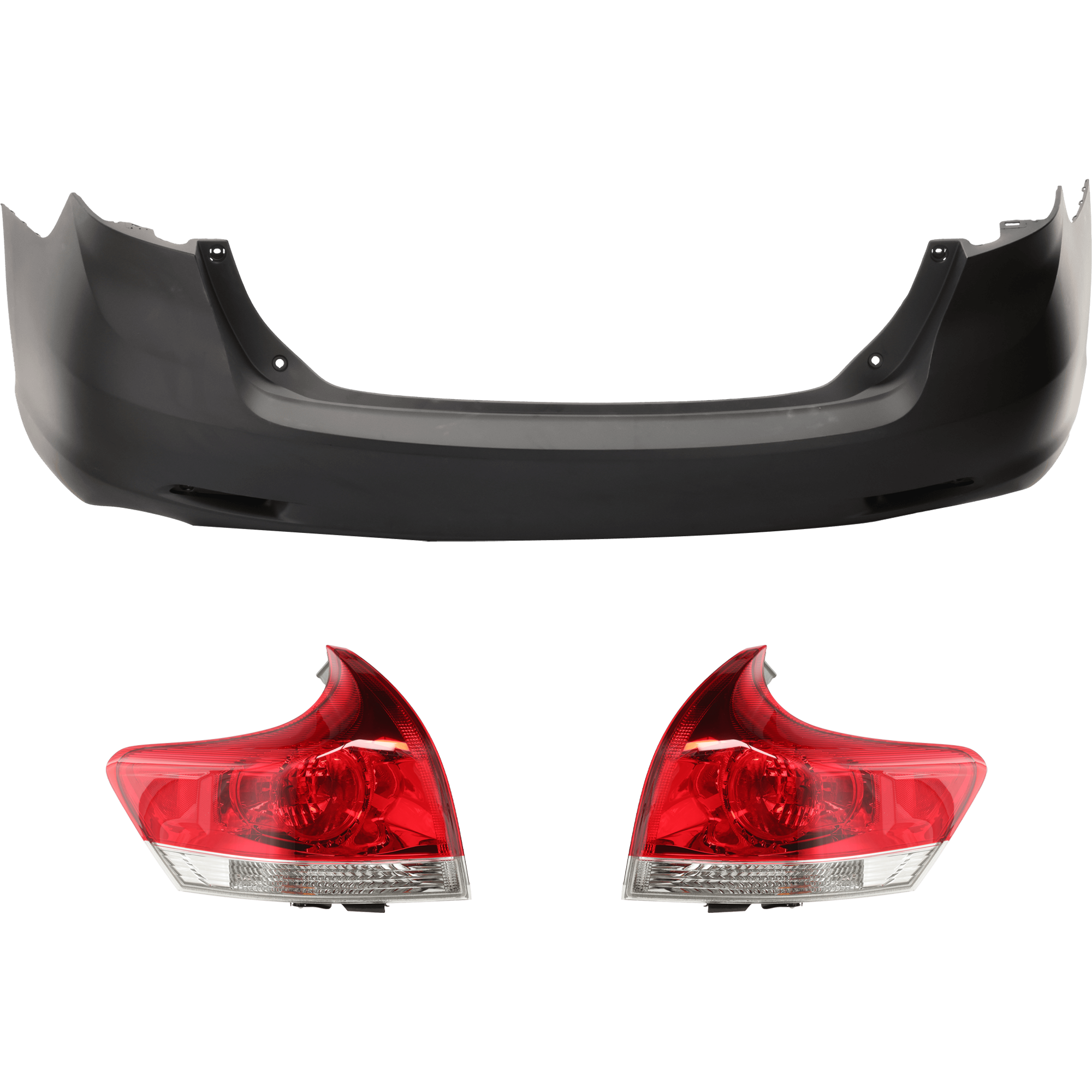 AM VENZA 09-12 REAR BUMPER COVER 3 pc Kit Primed w o License Plate Provision Tow Hook Hole and Parking Aid Sensor Holes with Tail Light SKU KIT 081526 GB233 Partslink TO1100277 TO2805109 TO2804109 OEM 521590T900-815500T010-815600T0