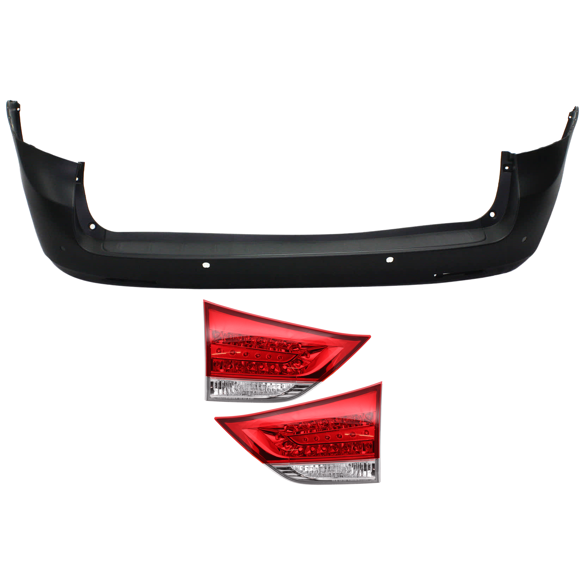 AM SIENNA 12-14 REAR BUMPER COVER 3 pc Kit Primed w Parking Aid Sensor Holes with Tail Light SKU KIT 081526 GB248 Partslink TO1100285 TO2803125 TO2802125 OEM 5215908903-8158008011-81590080