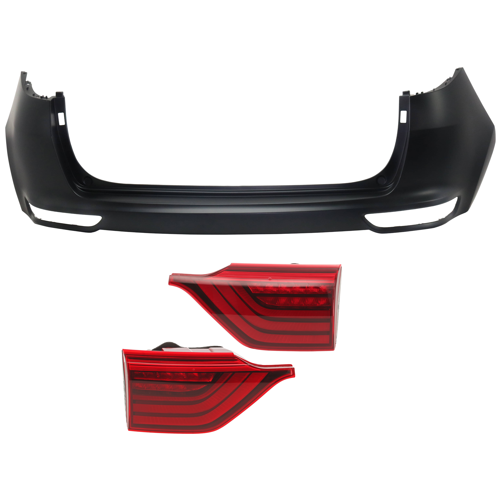 AM SPORTAGE 17-19 REAR BUMPER COVER Upper 3 pc Kit Primed w o Parking Aid Sensor Holes with Tail Light CAPA SKU KIT 081526 GB356 Partslink KI1100206C KI2803137C KI2802137C OEM 86611D9000-92406D9120-92405D91