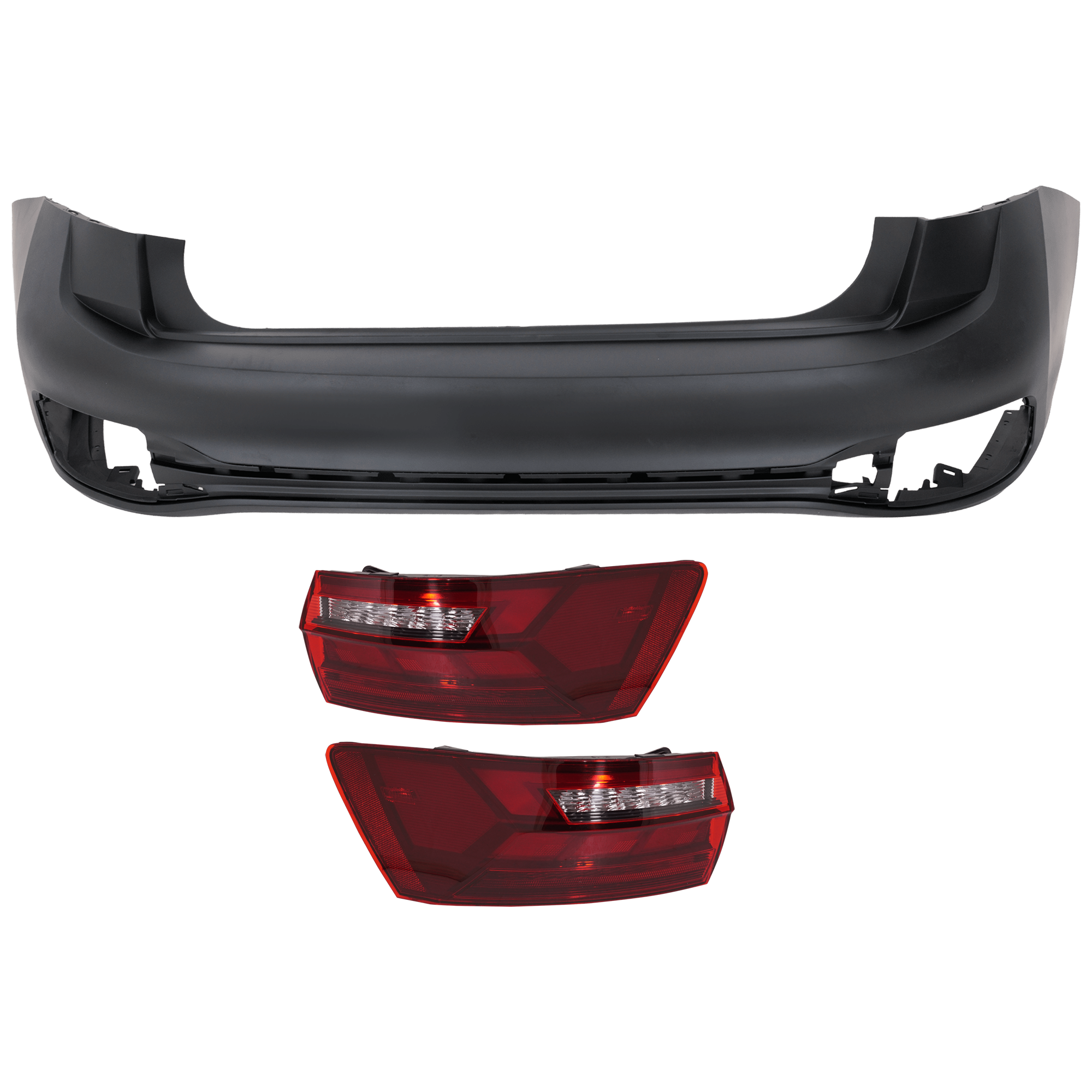 AM JETTA 22-23 REAR BUMPER COVER 3 pc Kit Primed with Tail Light CAPA SKU KIT 081526 GB358 Partslink VW1100226C VW2805133C VW2804133C OEM 17A807417TGRU 17A945096B 17A94