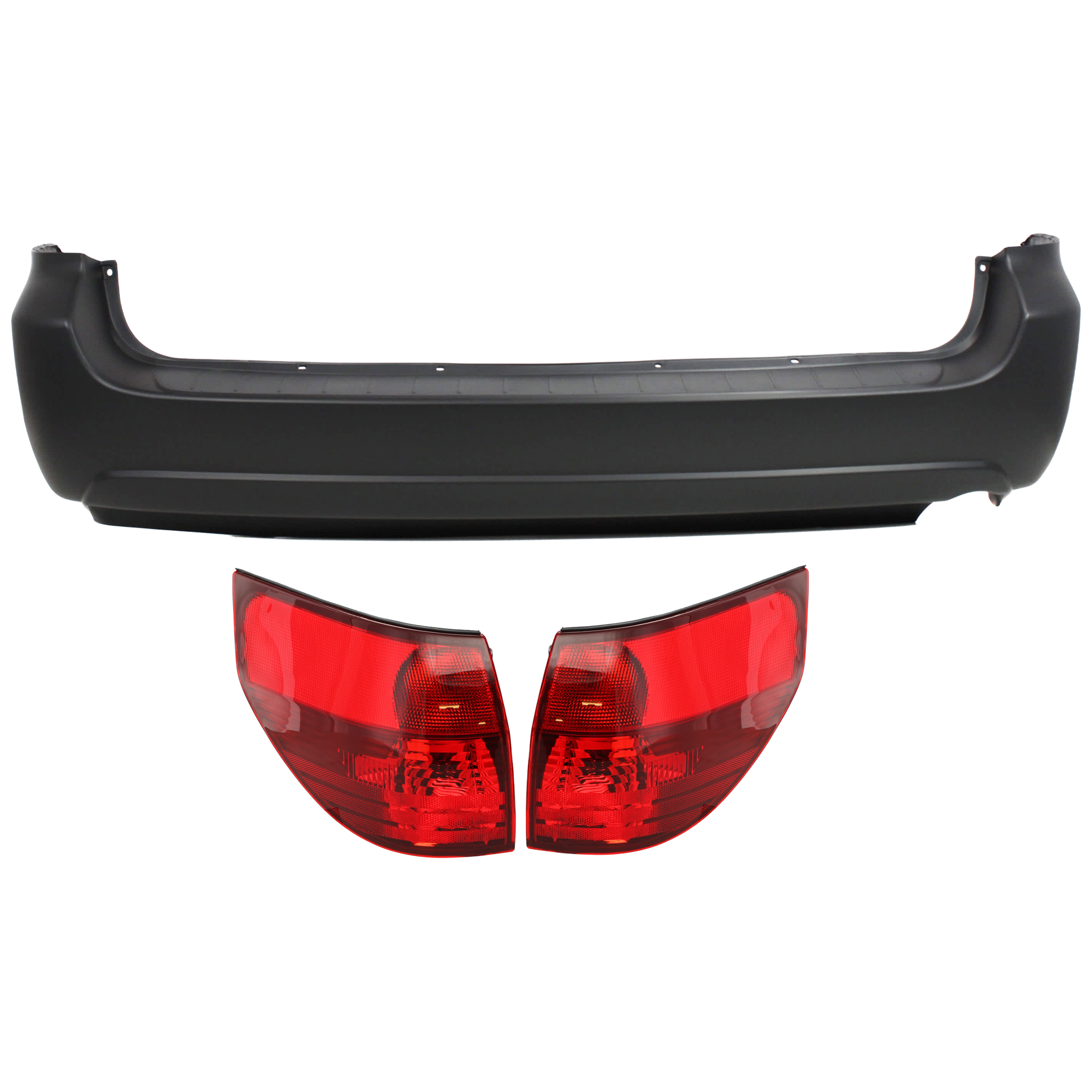 AM SIENNA 04-05 REAR BUMPER COVER 3 pc Kit Primed w o License Plate Provision Tow Hook Hole and Parking Aid Sensor Holes with Tail Light SKU KIT 081526 GB398 OEM 52159AE900-81550AE010 PFM 8156