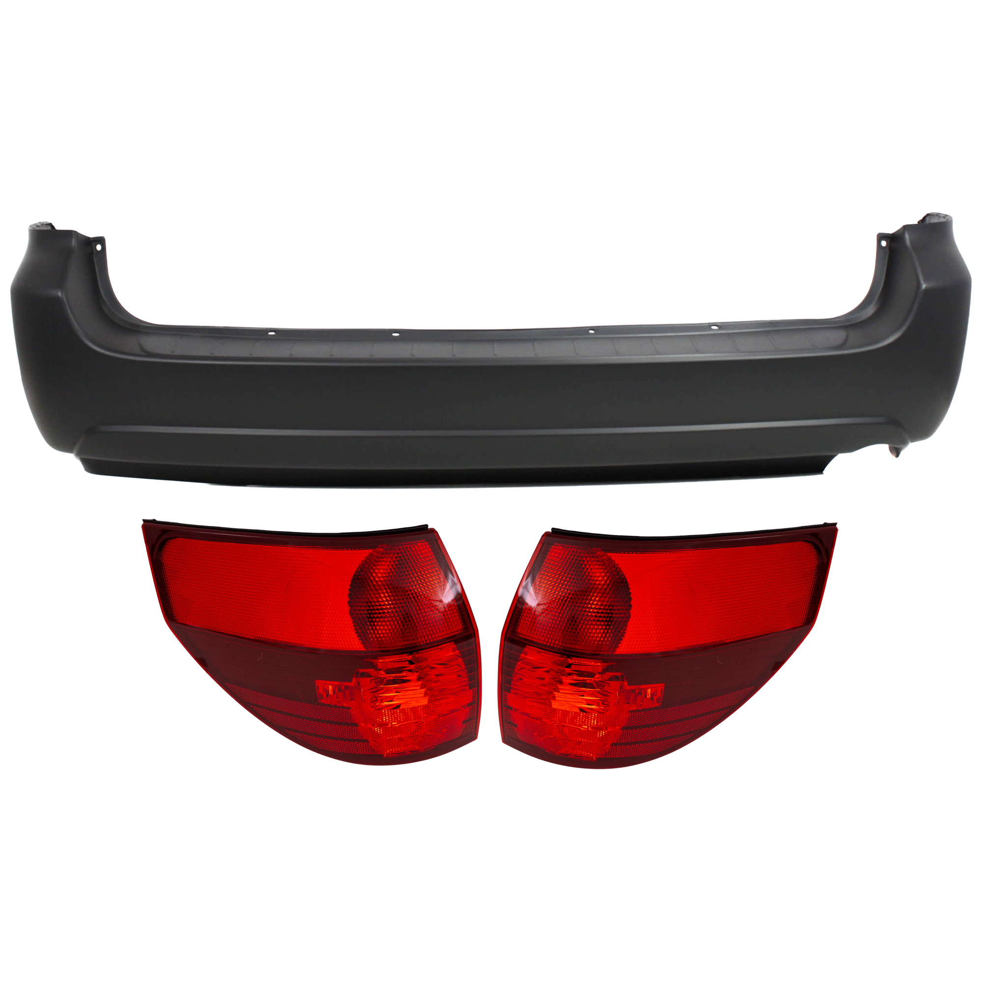 AM SIENNA 04-05 REAR BUMPER COVER 3 pc Kit Primed w o License Plate Provision Tow Hook Hole and Parking Aid Sensor Holes with Tail Light SKU KIT 081526 GB399 Partslink TO1100229 TO2801152 TO2800152 OEM 52159AE900-81550AE010-81560AE0