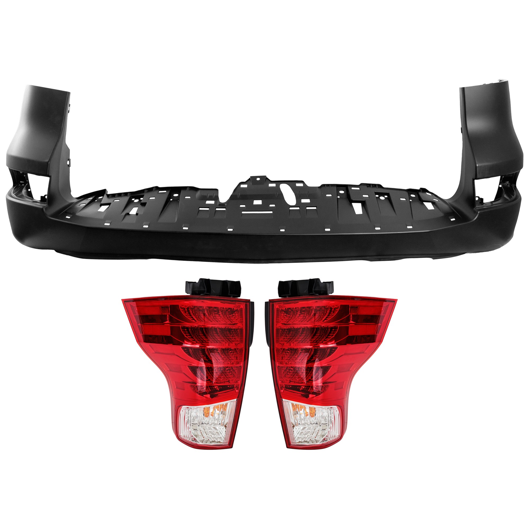 AM GX460-14-14 REAR BUMPER COVER 3 pc Kit Primed with Tail Light SKU KIT 081526 GB406 OEM 521596A923-8155160A01 PFM 8156