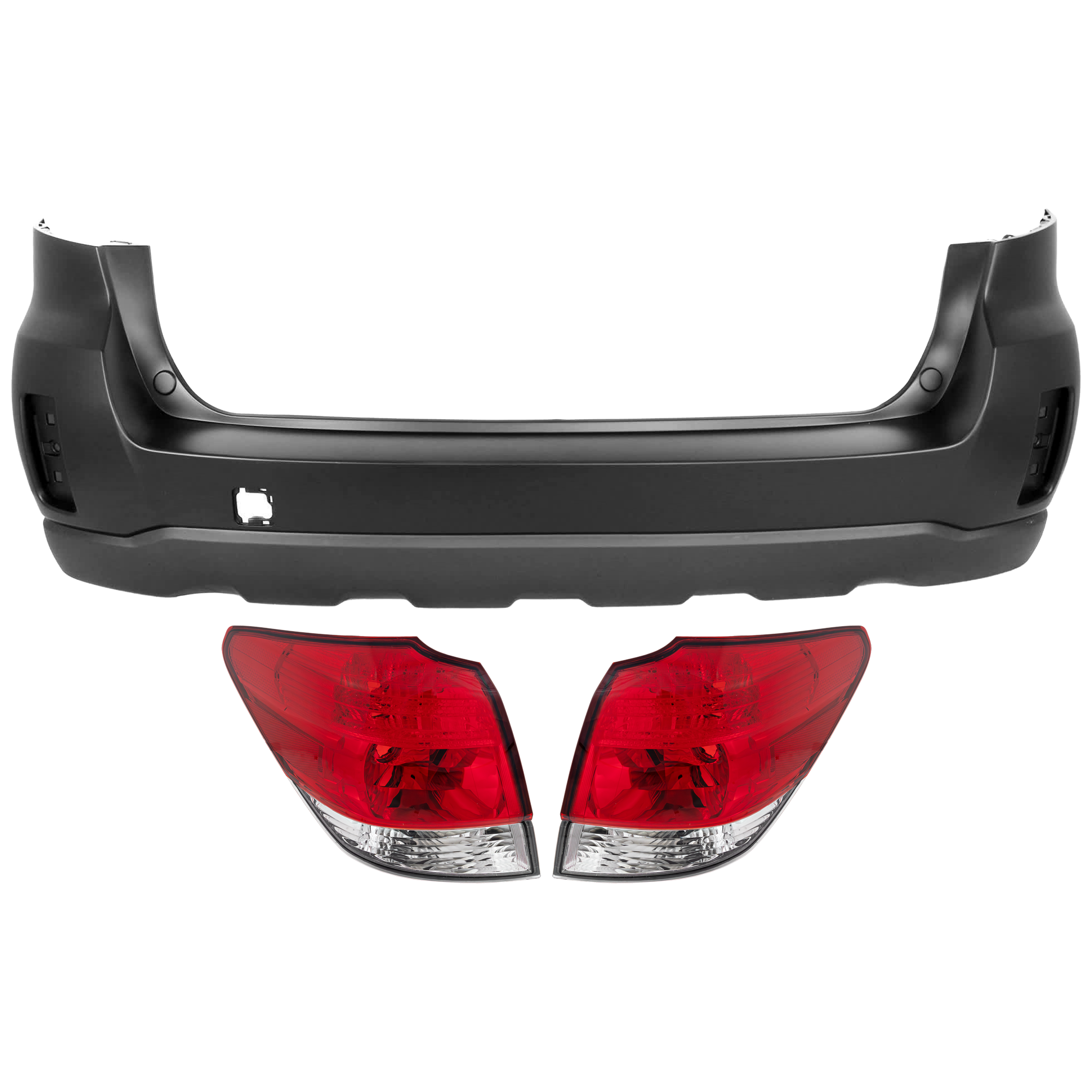 AM OUTBACK 10-14 REAR BUMPER COVER 3 pc Kit Primed w o Parking Aid Sensor Holes with Tail Light SKU KIT 081526 GB463 Partslink SU1100164 SU2805105 SU2804105 OEM 57704AJ07A 84912AJ09A 84912AJ1