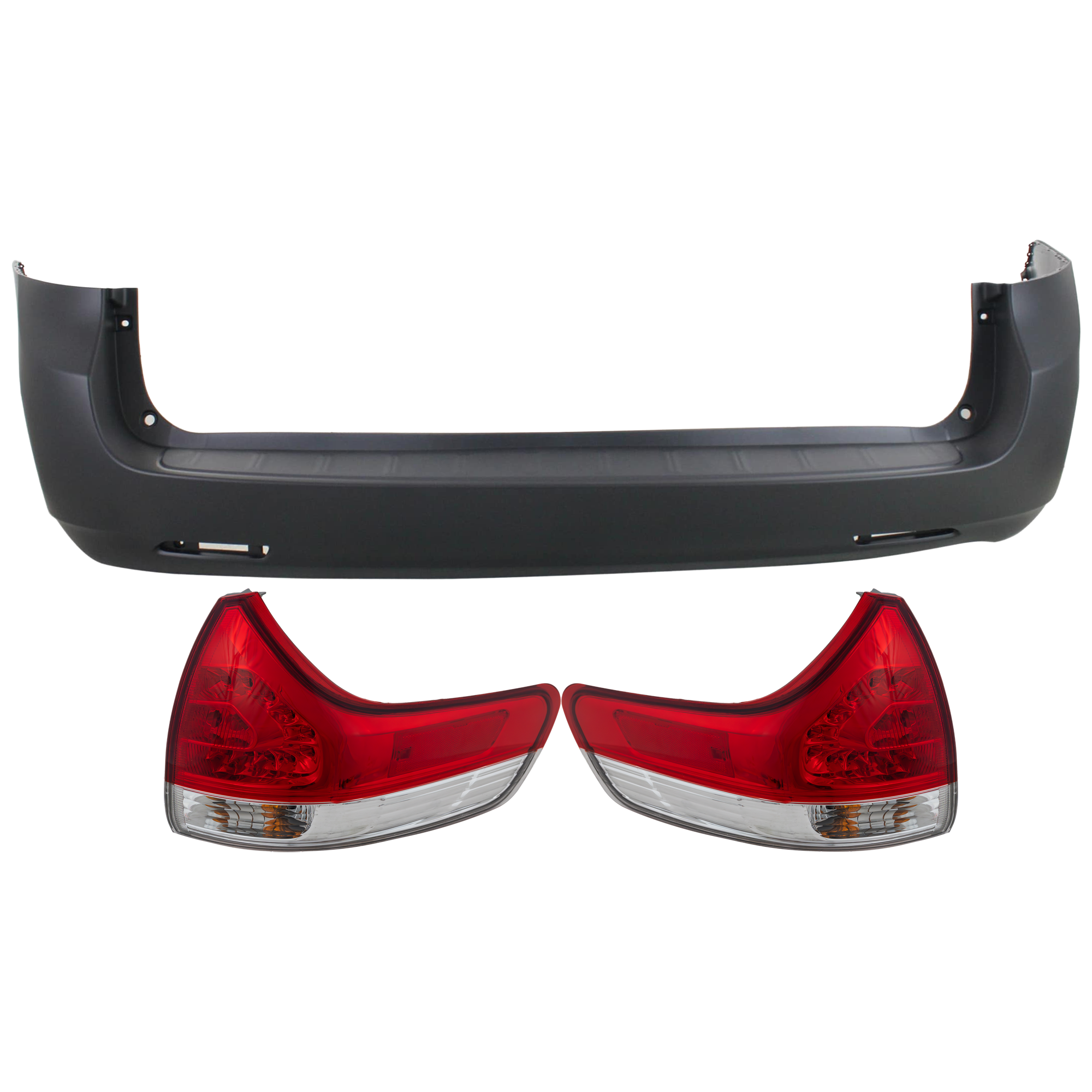 AM SIENNA 11-14 REAR BUMPER COVER 3 pc Kit Primed w o Parking Aid Sensor Holes with Tail Light SKU KIT 081526 GB469 Partslink TO1100286 TO2805107 TO2804107 OEM 5215908902-8155008030-81560080