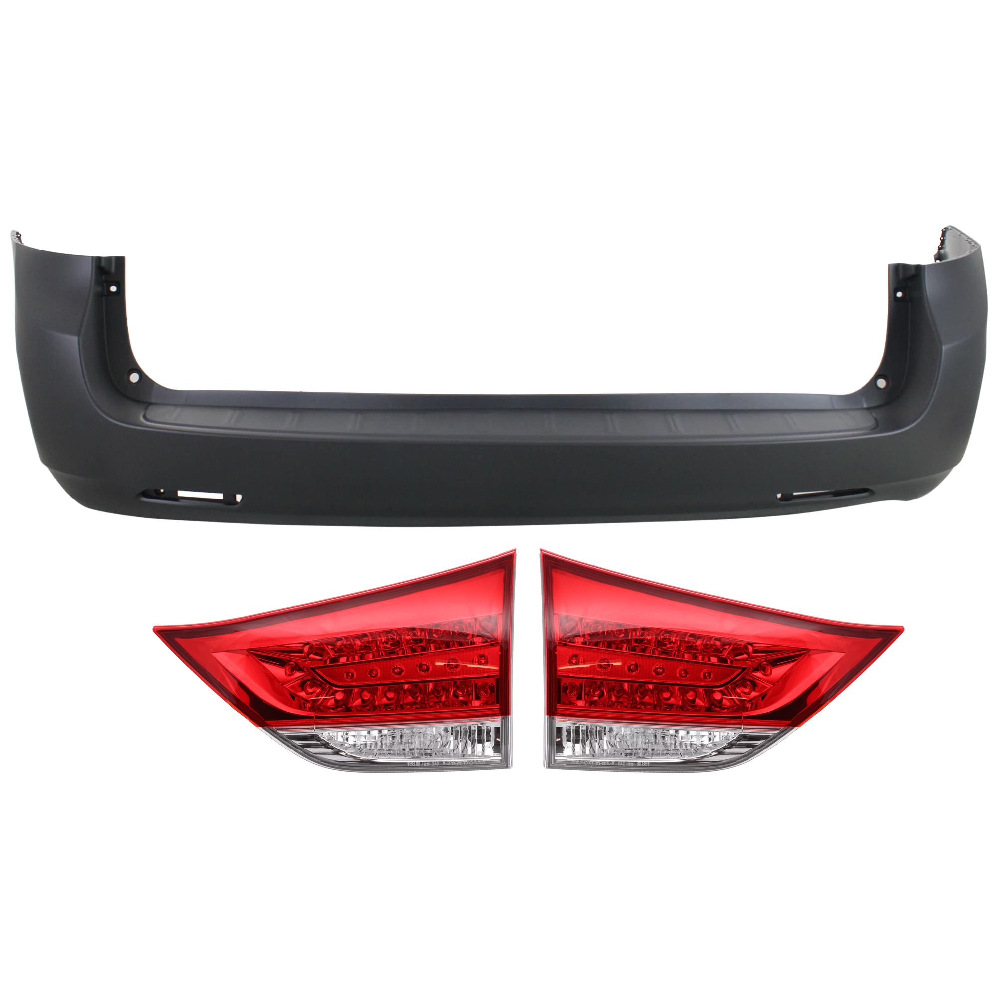 AM SIENNA 12-14 REAR BUMPER COVER 3 pc Kit Primed w o Parking Aid Sensor Holes with Tail Light SKU KIT 081526 GB470 Partslink TO1100286 TO2803125 TO2802125 OEM 5215908902-8158008011-81590080