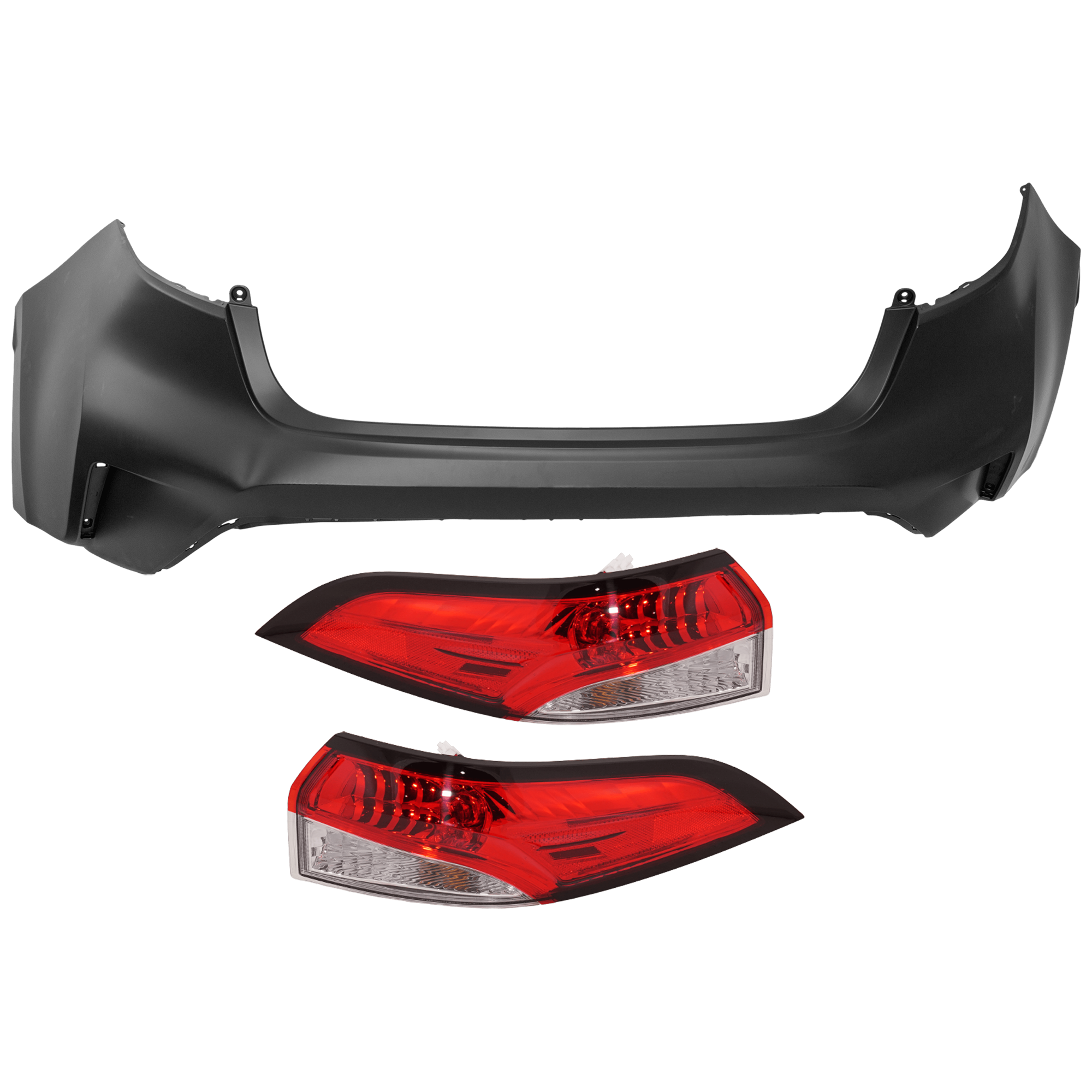 AM COROLLA 20-25 REAR BUMPER COVER 3 pc Kit Primed with Tail Light CAPA SKU KIT 081526 GB489 Partslink TO1100353C TO2805154C TO2804154C OEM 521590X927-8155002C60-8156002C