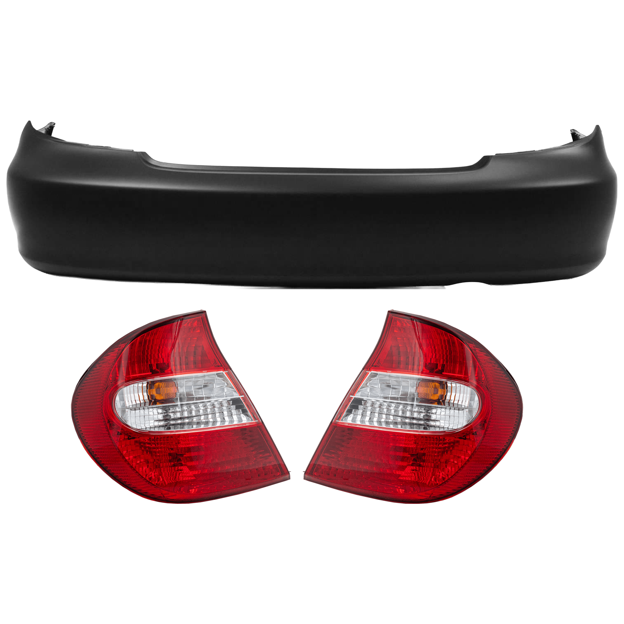 AM CAMRY 02-04 REAR BUMPER COVER 3 pc Kit Primed with Tail Light SKU KIT 081526 GB501 Partslink TO1100203 TO2801143 TO2800143 OEM 52159AA903-81550AA050-81560AA0