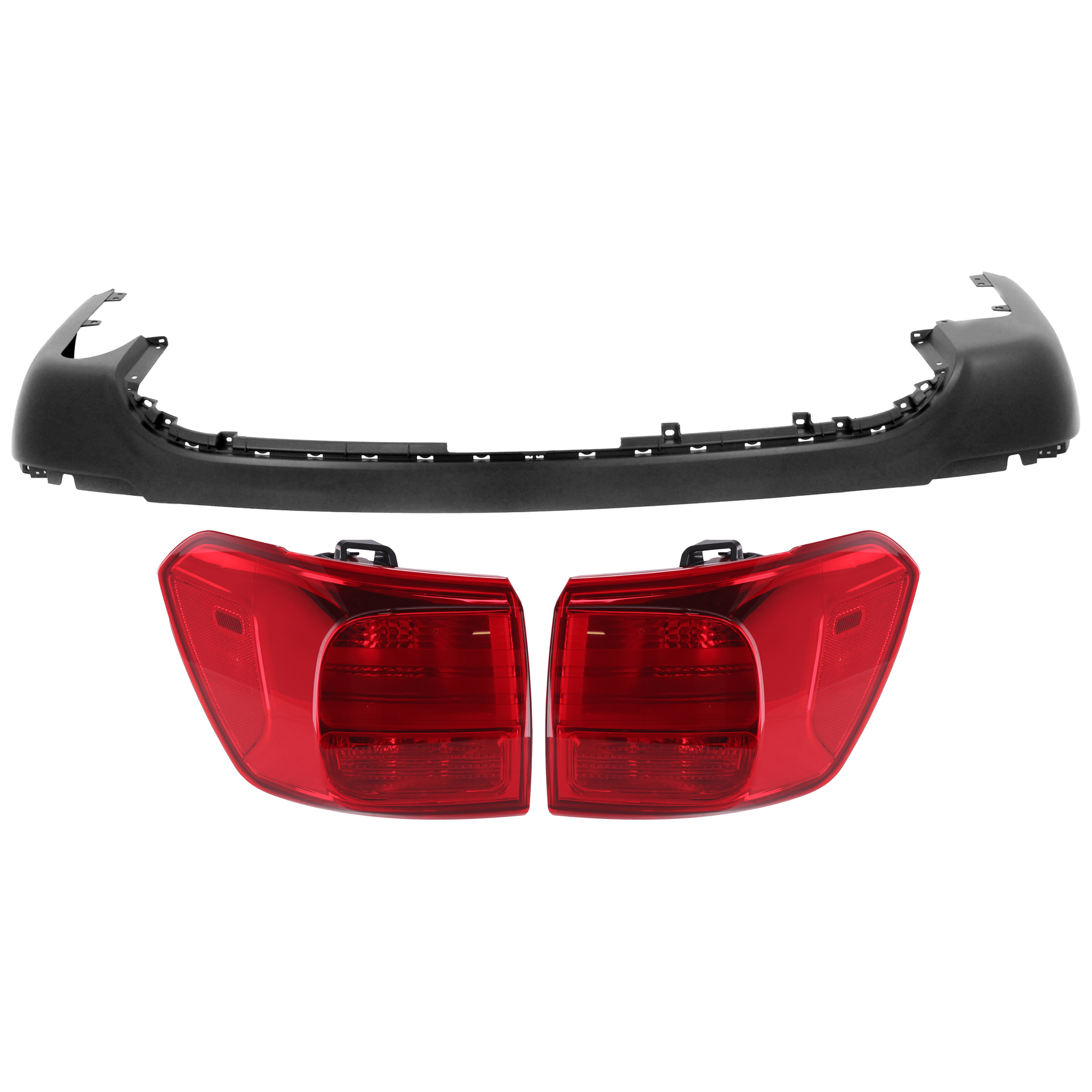 AM SEDONA 16-18 REAR BUMPER COVER Lower 3 pc Kit Primed w o Parking Aid Sensor Holes with Tail Light SKU KIT 081526 GB505 Partslink KI1115108 KI2805144 KI2804144 OEM 86612A9000-92402A9420-92401A94