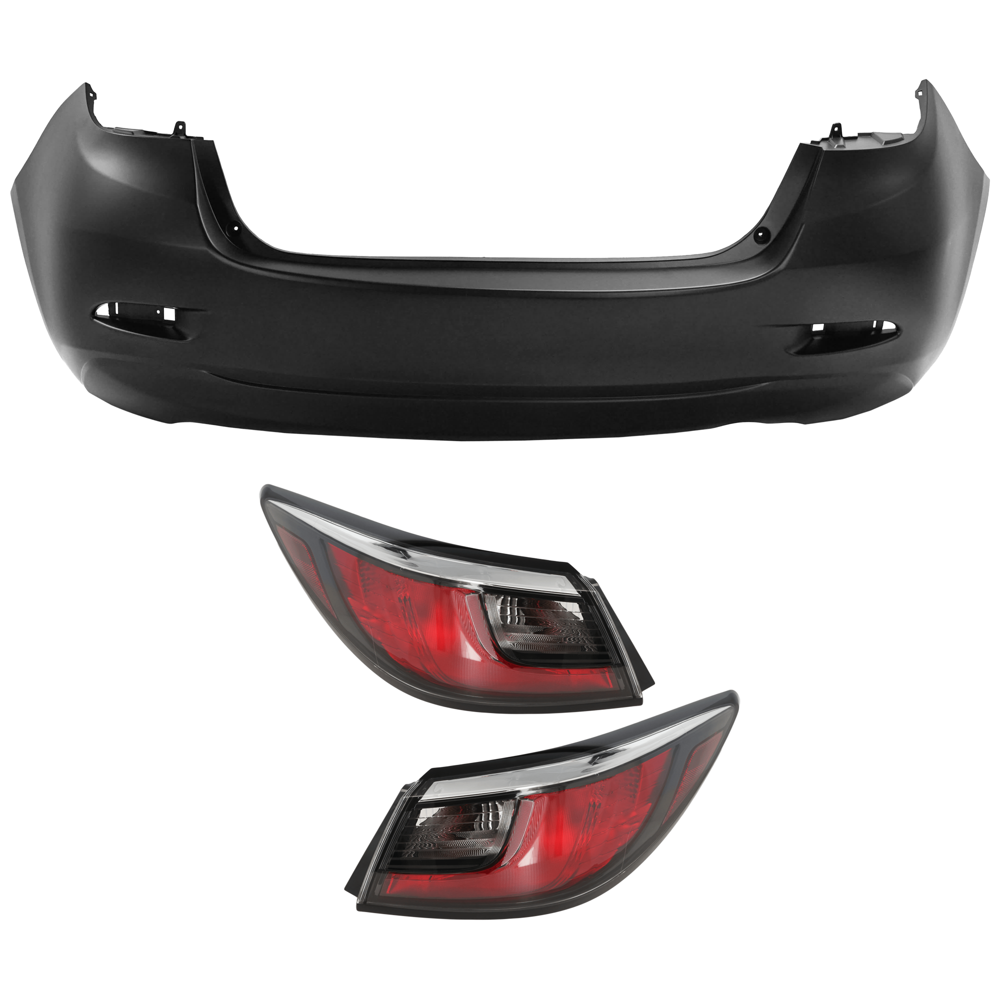 AM YARIS 16-20 YARIS IA 17-18 REAR BUMPER COVER 3 pc Kit Primed with Tail Light SKU KIT 081526 GB567 Partslink TO1100318 TO2805127 TO2804127 OEM 52159WB003-81550WB004-81560WB0