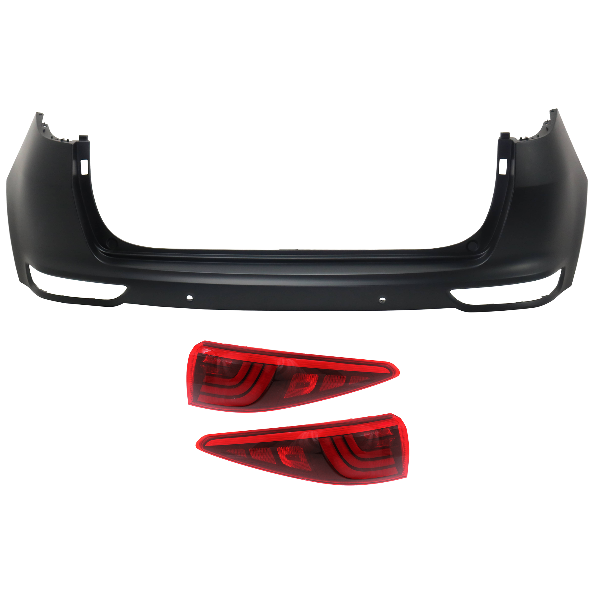 AM SPORTAGE 17-19 REAR BUMPER COVER Upper 3 pc Kit Primed w Parking Aid Sensor Holes with Tail Light SKU KIT 081526 GB615 Partslink KI1100207 KI2805133 KI2804133 OEM 86611D9100-92402D9120-92401D91