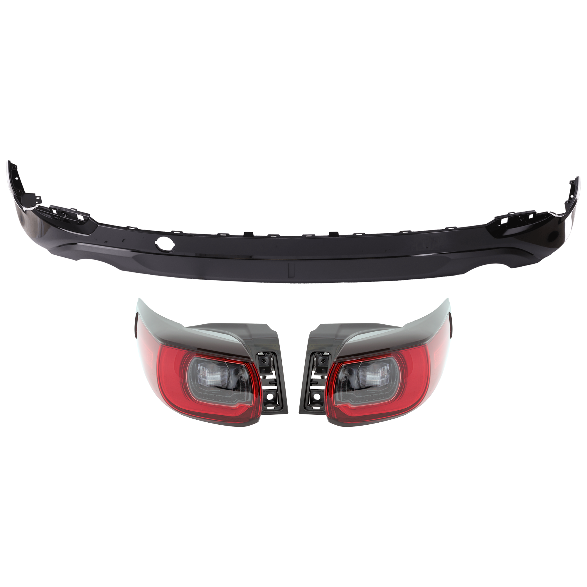 AM CX 5-22-25 REAR BUMPER COVER Lower 3 pc Kit Painted Black with Tail Light SKU KIT 081526 GB619 Partslink MA1115104 MA2805138 MA2804138 OEM KSD650222 KPF151150 KPF151160