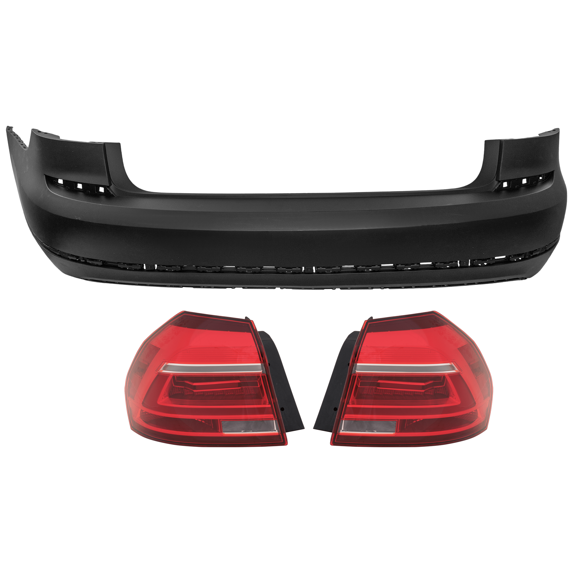 AM PASSAT 16-17 REAR BUMPER COVER 3 pc Kit Primed with Tail Light SKU KIT 081526 GB672 Partslink VW1100209 VW2805121 VW2804121 OEM 561807421KGRU 561945208B 56194