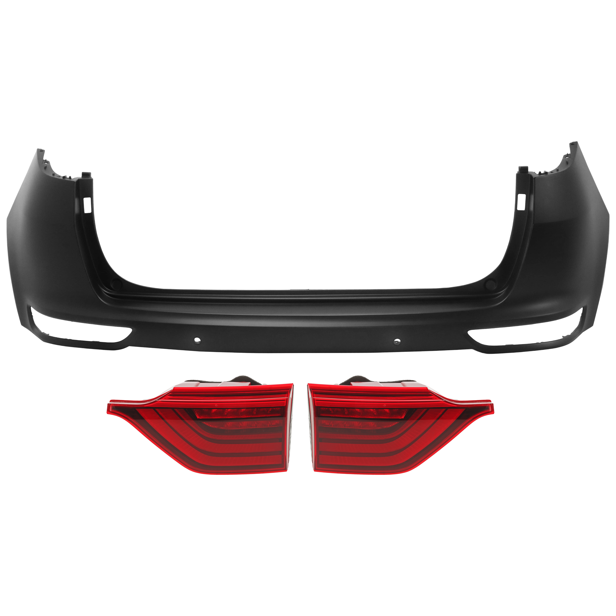 AM SPORTAGE 17-19 REAR BUMPER COVER Upper 3 pc Kit Primed w Parking Aid Sensor Holes with Tail Light CAPA SKU KIT 081526 GB682 Partslink KI1100207C KI2803137C KI2802137C OEM 86611D9100-92406D9120-92405D91