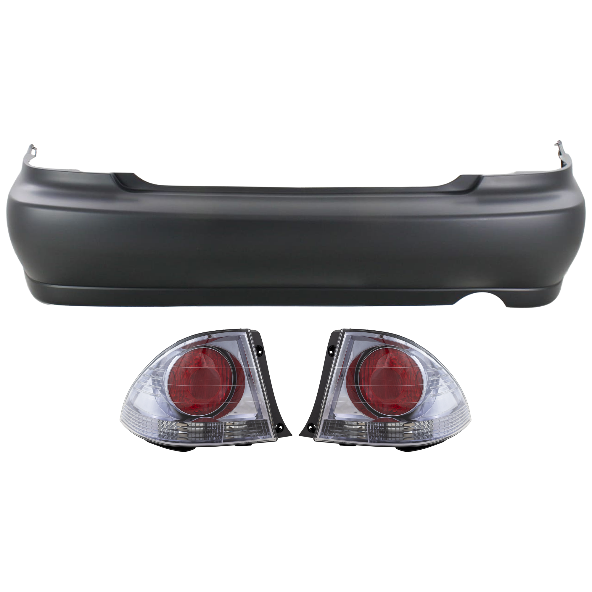 AM IS300-01-01 REAR BUMPER COVER 3 pc Kit Primed w o License Plate Provision Tow Hook Hole and Parking Aid Sensor Holes with Tail Light SKU KIT 081526 GB686 Partslink LX1100112 LX2819105 LX2818105 OEM 5215953902-8155153031-81561530