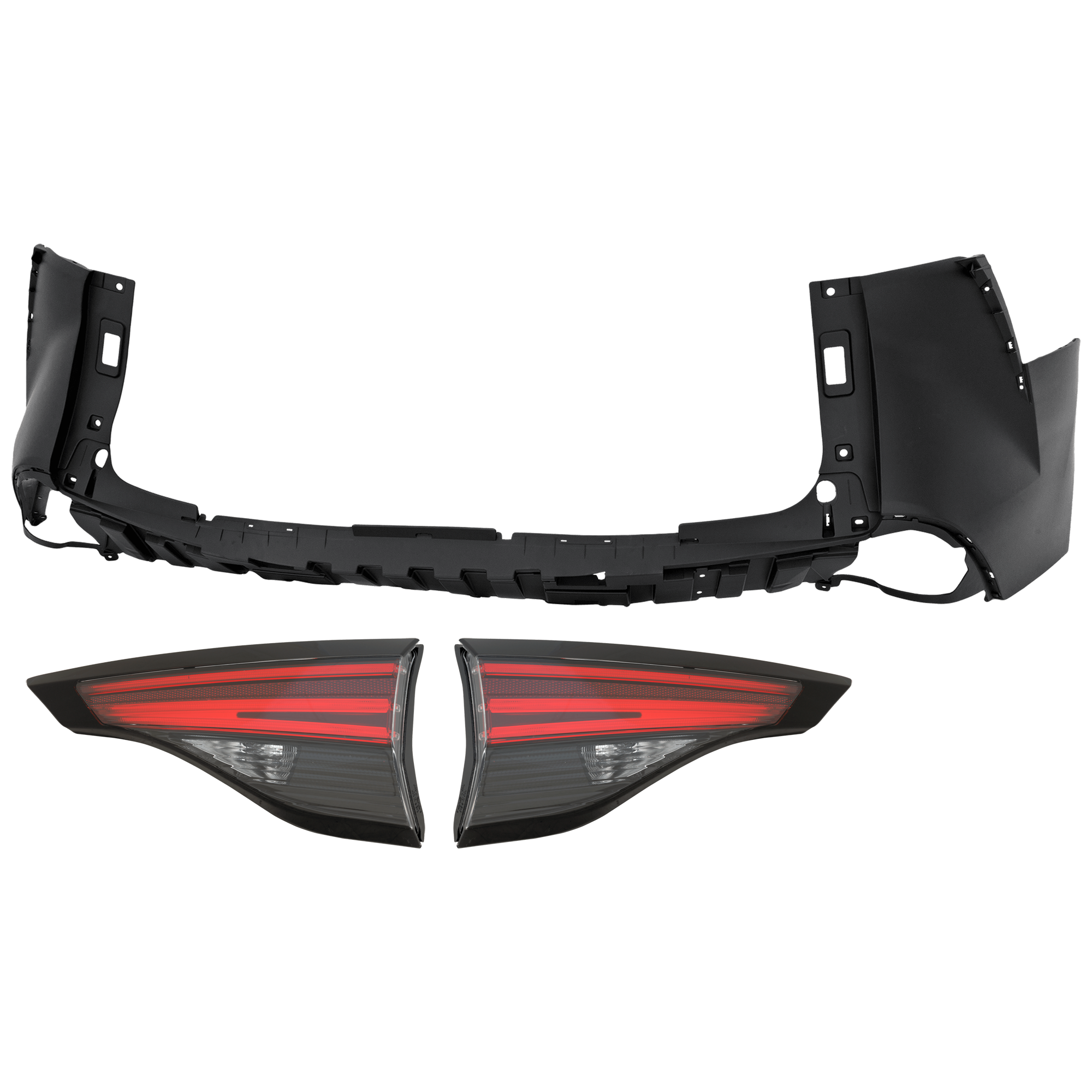 AM SIENNA 21-25 REAR BUMPER COVER Upper 3 pc Kit Primed with Tail Light SKU KIT 081526 GB709 Partslink TO1114105 TO2803162 TO2802162 OEM 5215908909-8158008090-81590080