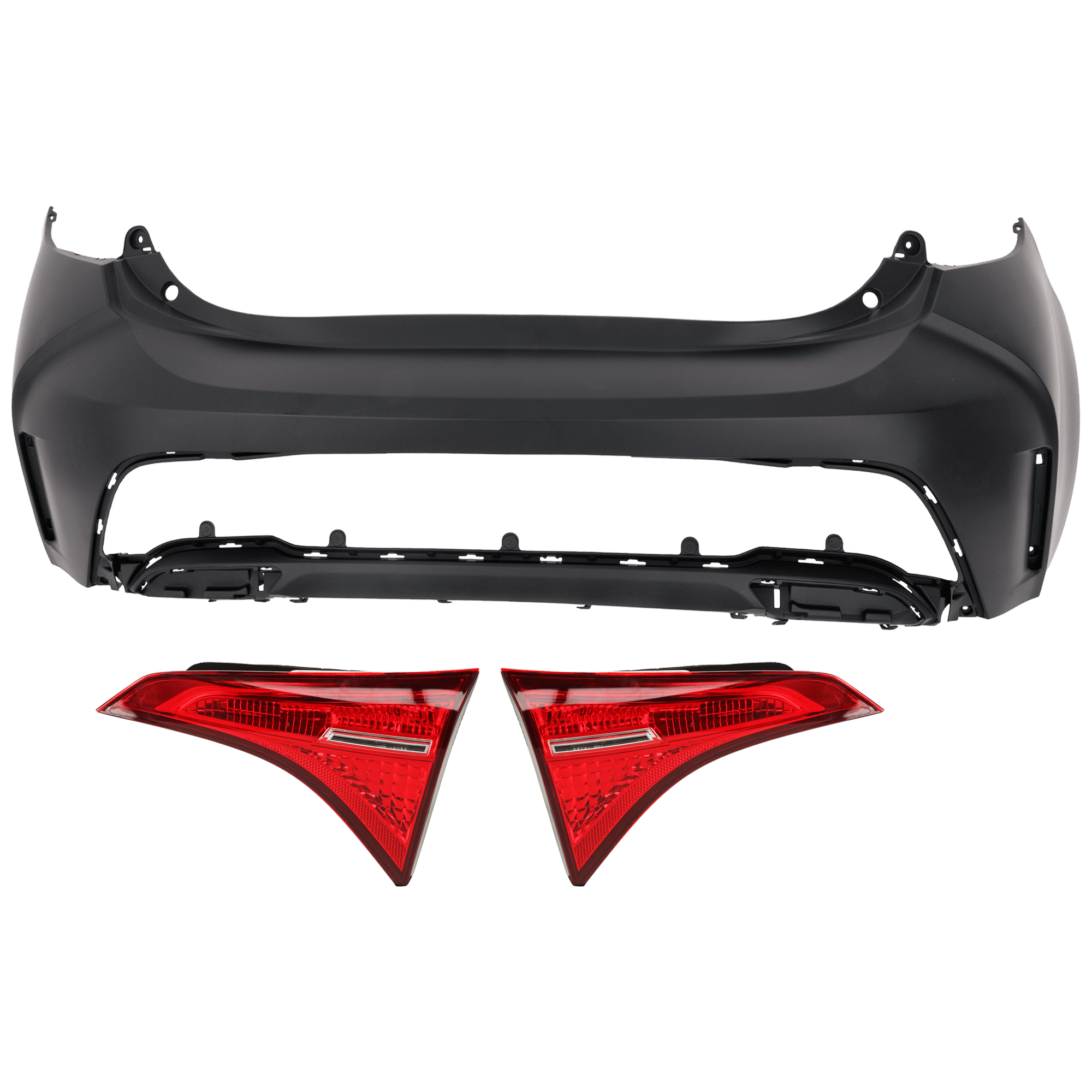 AM COROLLA 19-19 REAR BUMPER COVER Upper 3 pc Kit Primed with Tail Light SKU KIT 081526 GB718 Partslink TO1100340 TO2803136 TO2802136 OEM 5215912962-8158002A60-8159002A