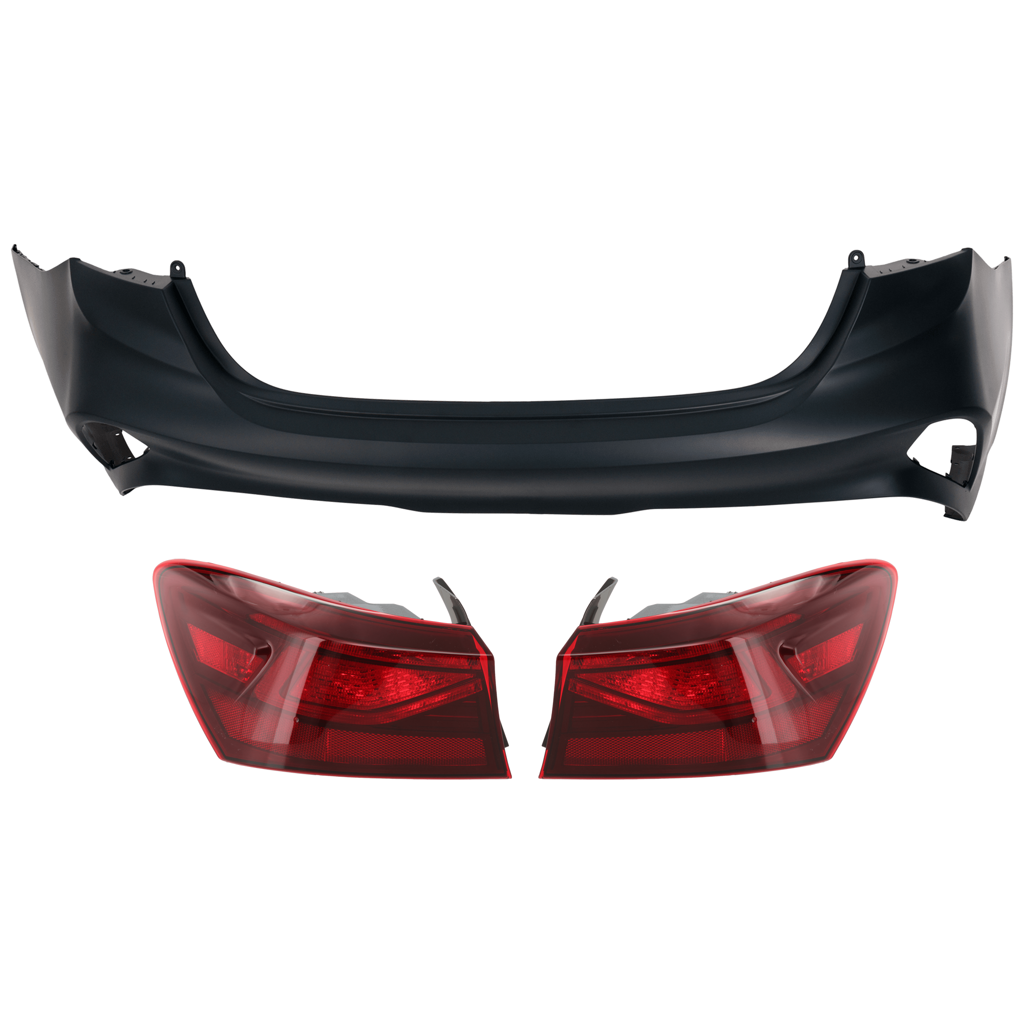 AM FORTE 22-23 REAR BUMPER COVER 3 pc Kit Primed with Tail Light SKU KIT 081526 GB727 Partslink KI1100240 KI2805156 KI2804156 OEM 86611M7EB0-92402M7000-92401M70