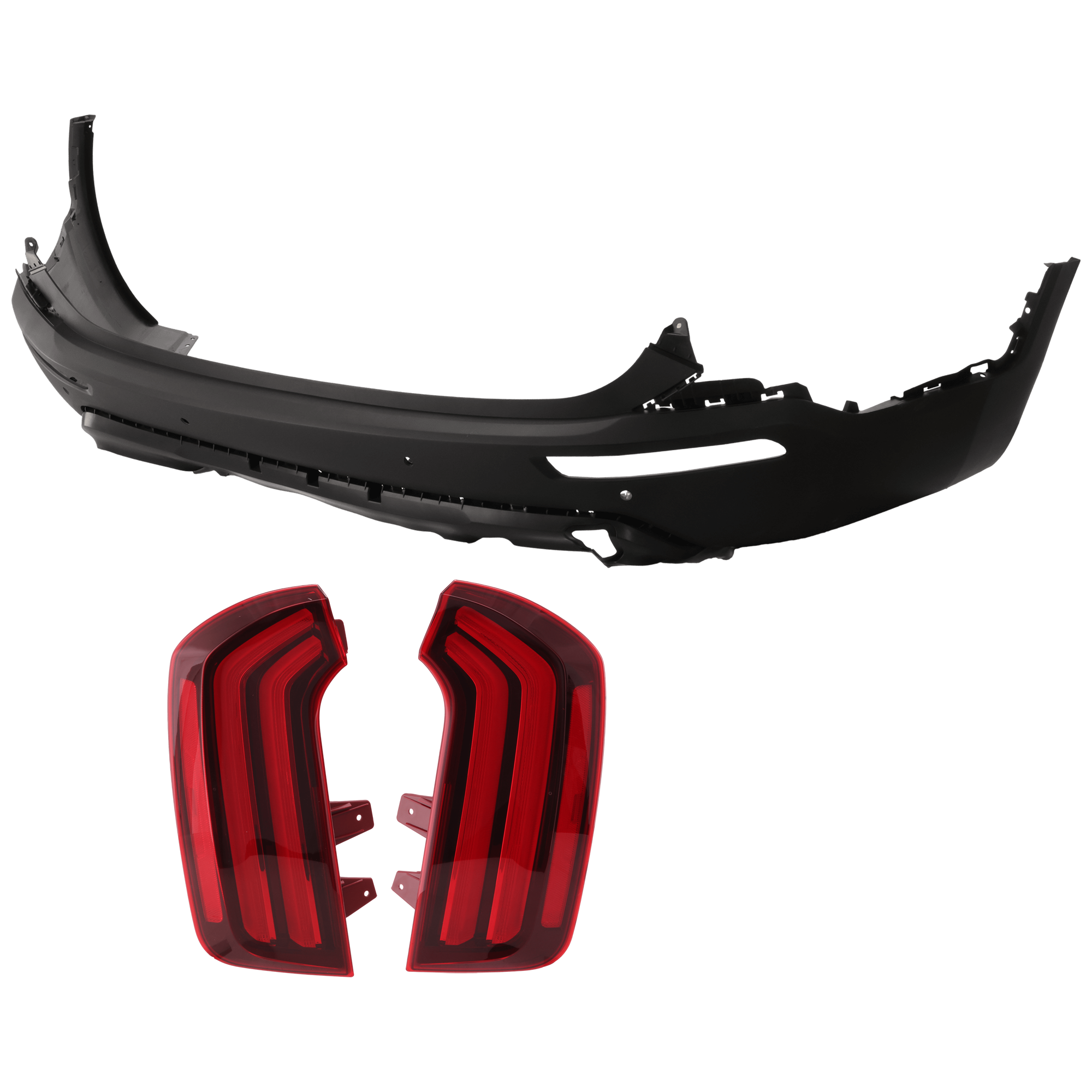 AM TELLURIDE 20-22 REAR BUMPER COVER 3 pc Kit Textured w Parking Aid Sensor Holes with Tail Light CAPA SKU KIT 081526 GB761 Partslink KI1100228C KI2805165C KI2804165C OEM 86610S9010-92402S9100-92401S91