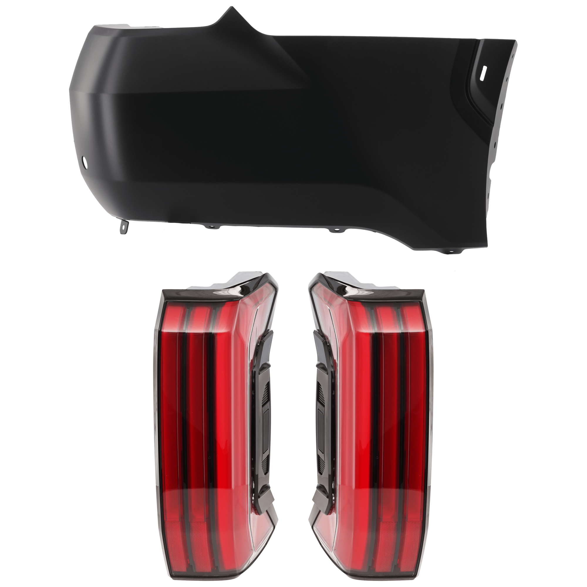 AM TUNDRA 22-25 REAR BUMPER COVER RH Outer 3 pc Kit Primed with Tail Light SKU KIT 081526 GB765 Partslink TO1117117 TO2801208 TO2800208 OEM 521610C900-815500C200-815600C2