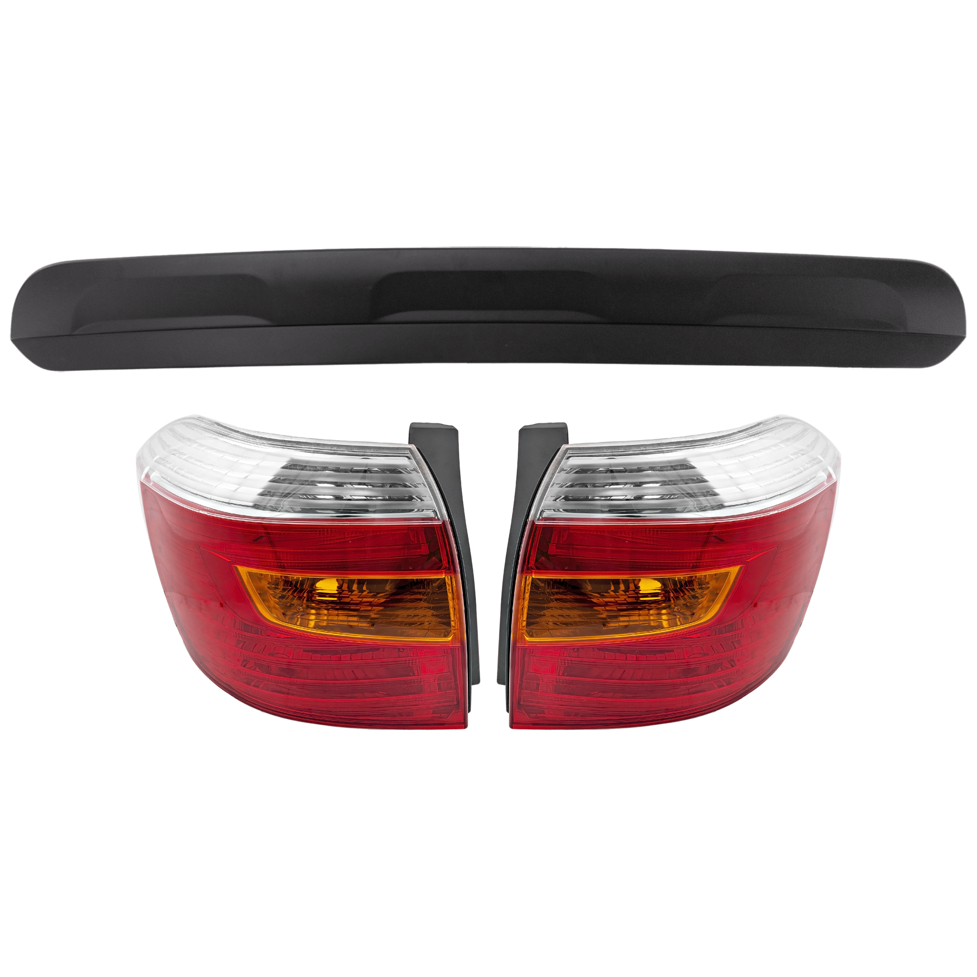 AM HIGHLANDER 08-10 REAR BUMPER COVER Lower 3 pc Kit Primed w o License Plate Provision Tow Hook Hole and Parking Aid Sensor Holes with Tail Light SKU KIT 081526 GB767 Partslink TO1115100 TO2801174 TO2800174 OEM 521690E040-8155148170-81561481