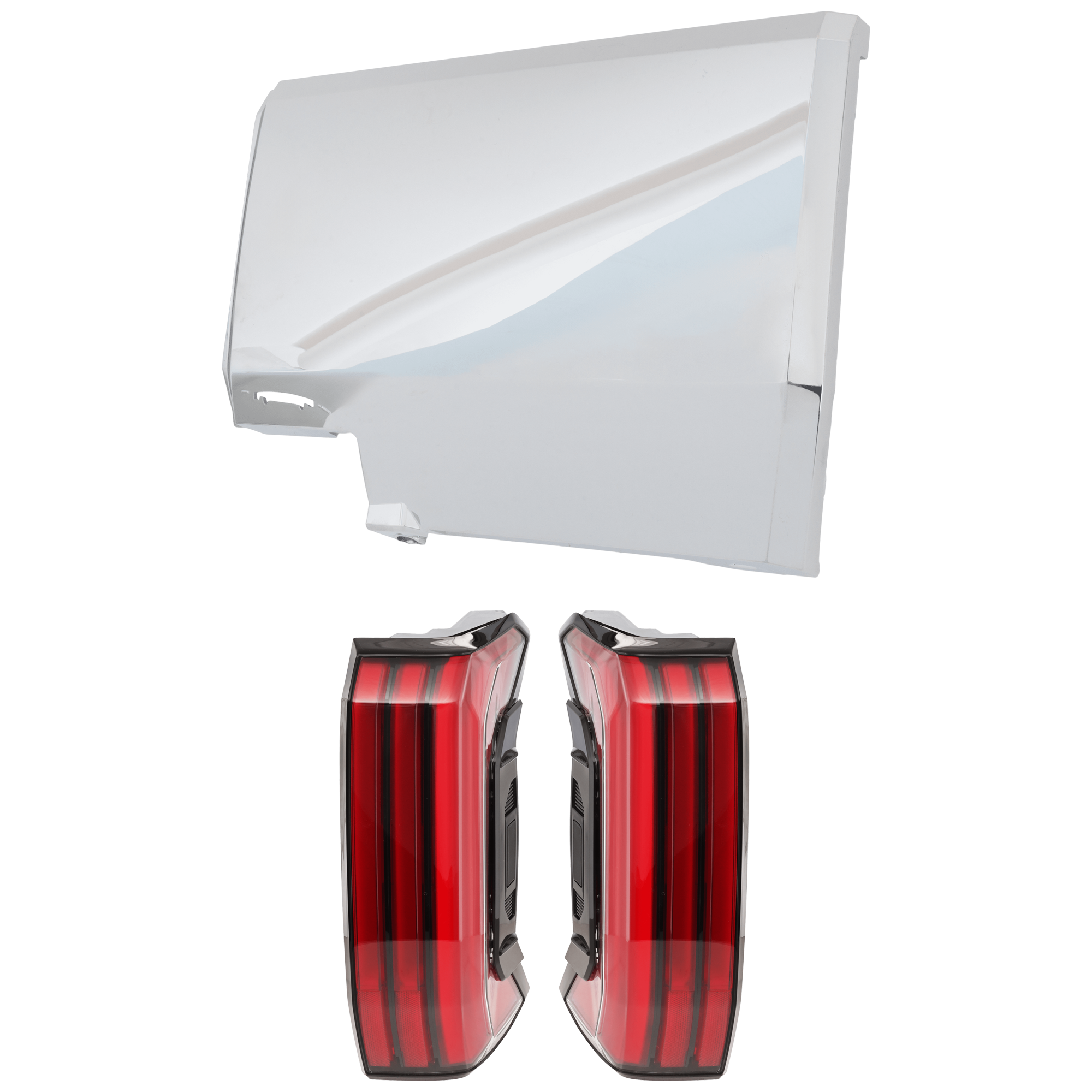 AM TUNDRA 22-25 REAR BUMPER COVER RH 3 pc Kit Chrome with Tail Light SKU KIT 081526 GB815 Partslink TO1117118 TO2801208 TO2800208 OEM 521810C060-815500C200-815600C2