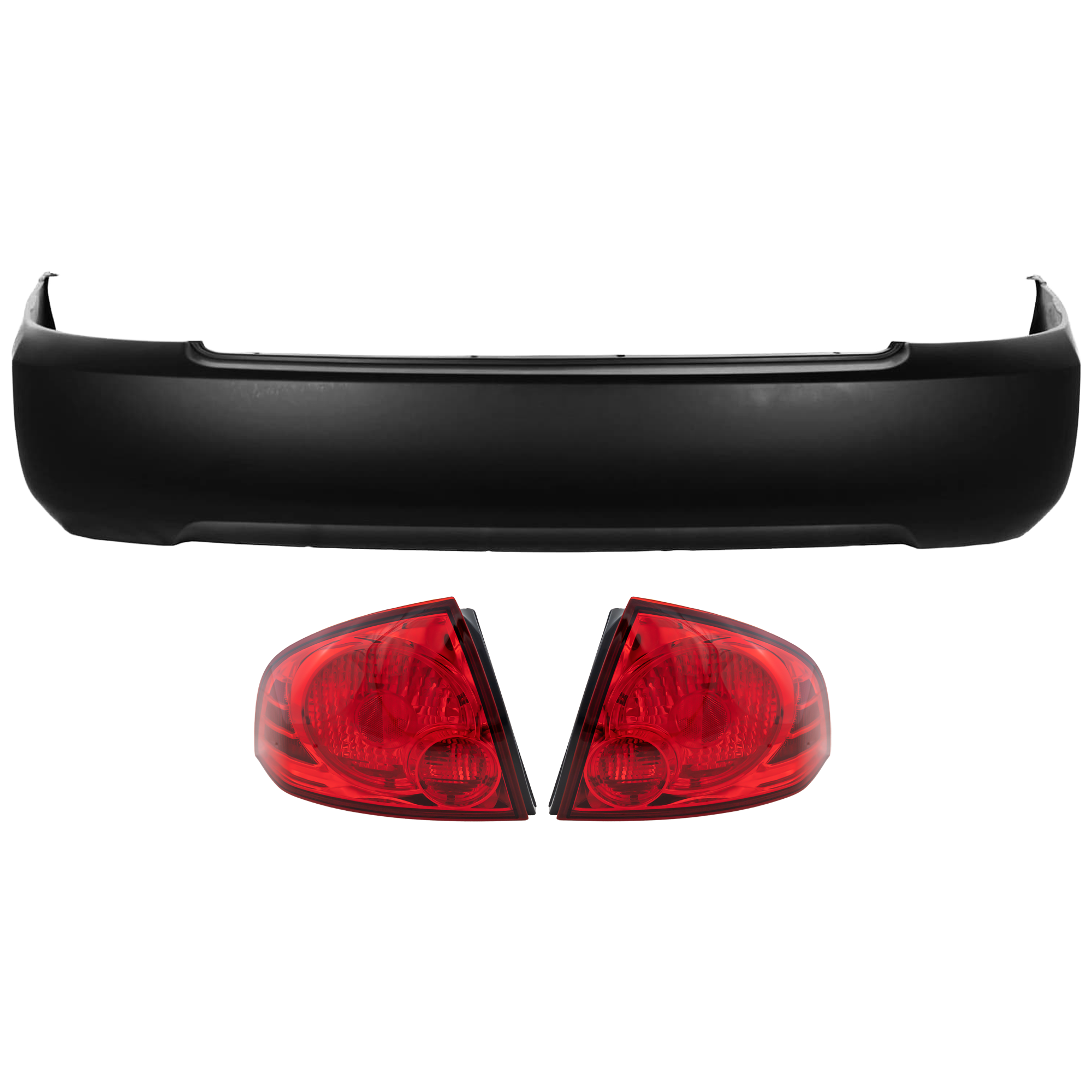 AM SENTRA 04-06 REAR BUMPER COVER 3 pc Kit Primed w o License Plate Provision Tow Hook Hole and Parking Aid Sensor Holes with Tail Light SKU KIT 081526 GB818 Partslink NI1100234 NI2801159 NI2800159 OEM H50226Z525-265506Z525-265556Z5
