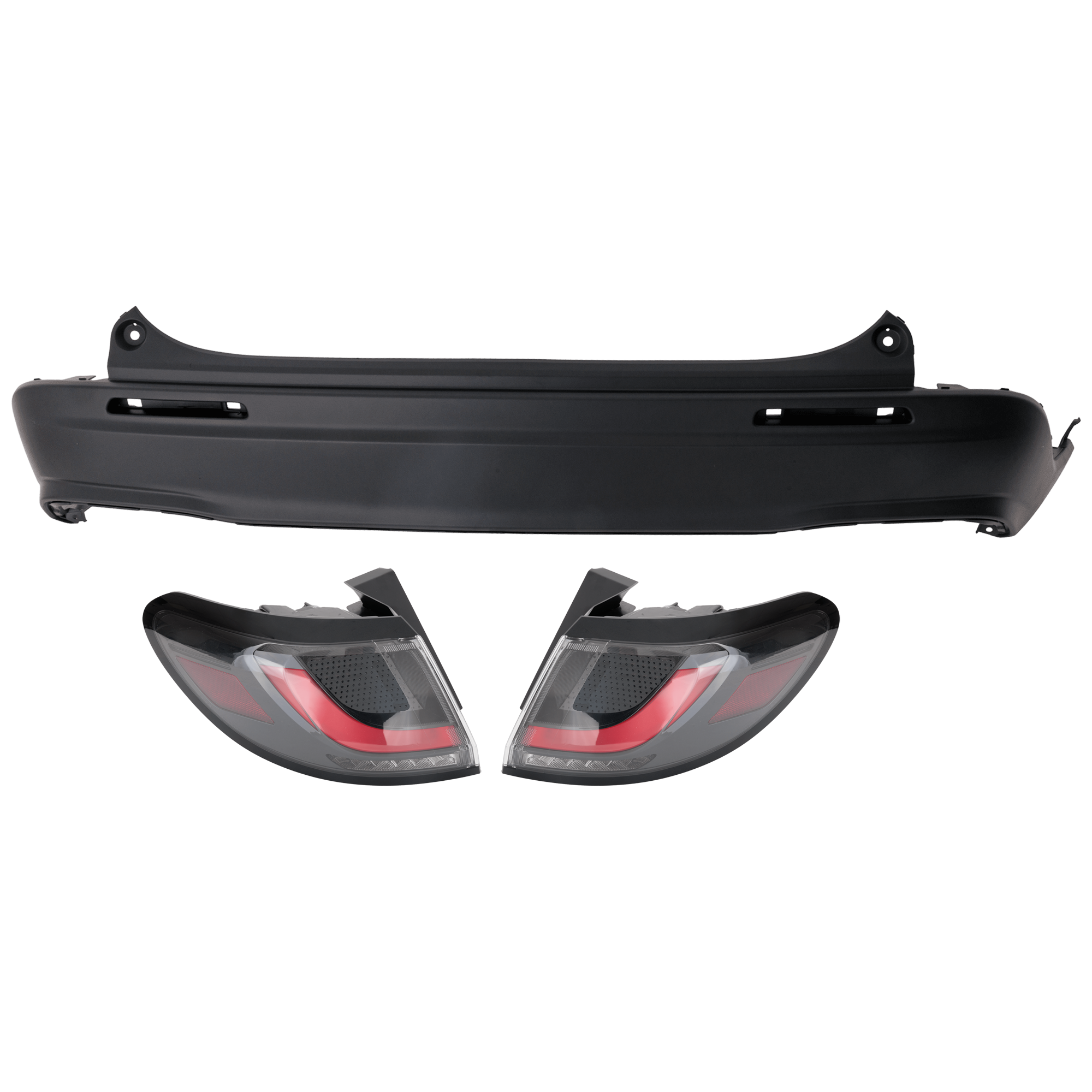 AM HR V 23-25 REAR BUMPER COVER 3 pc Kit Textured w Parking Aid Sensor Holes with Tail Light SKU KIT 081526 GB869 Partslink HO1100328 HO2805125 HO2804125 OEM 715013W0A00-335003W0A01-335503