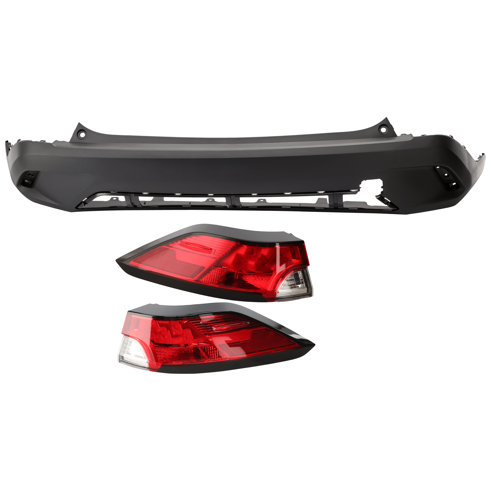 AM COROLLA CROSS 22-22-24-24 REAR BUMPER COVER Center 3 pc Kit Textured with Tail Light SKU KIT 081526 GB886 Partslink TO1100363 TO2805163 TO2804163 OEM 521590A200-815500A160-815600A1