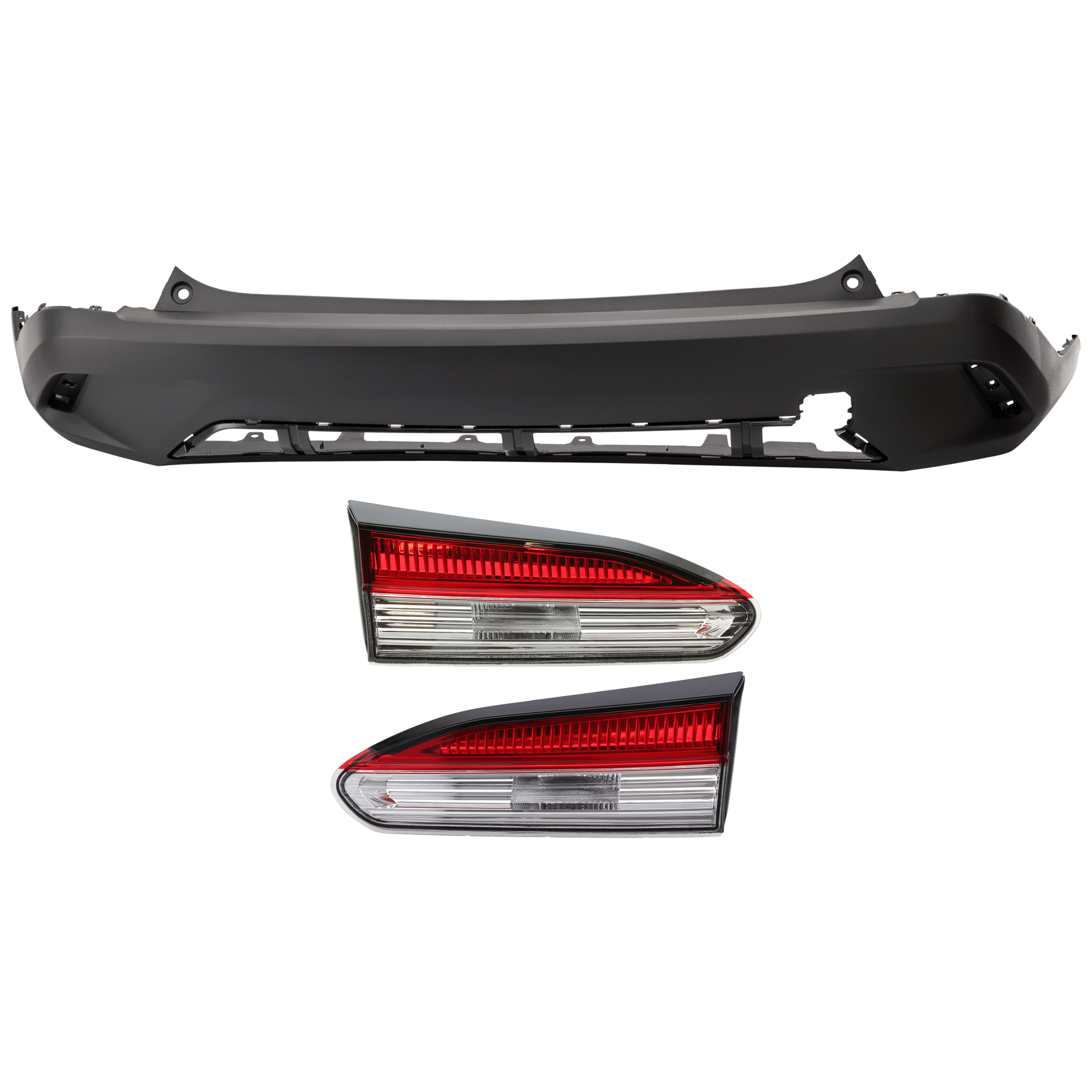 AM COROLLA CROSS 22-22-24-24 REAR BUMPER COVER Center 3 pc Kit Textured with Tail Light SKU KIT 081526 GB887 Partslink TO1100363 TO2803163 TO2802163 OEM 521590A200-815800A140-815900A1