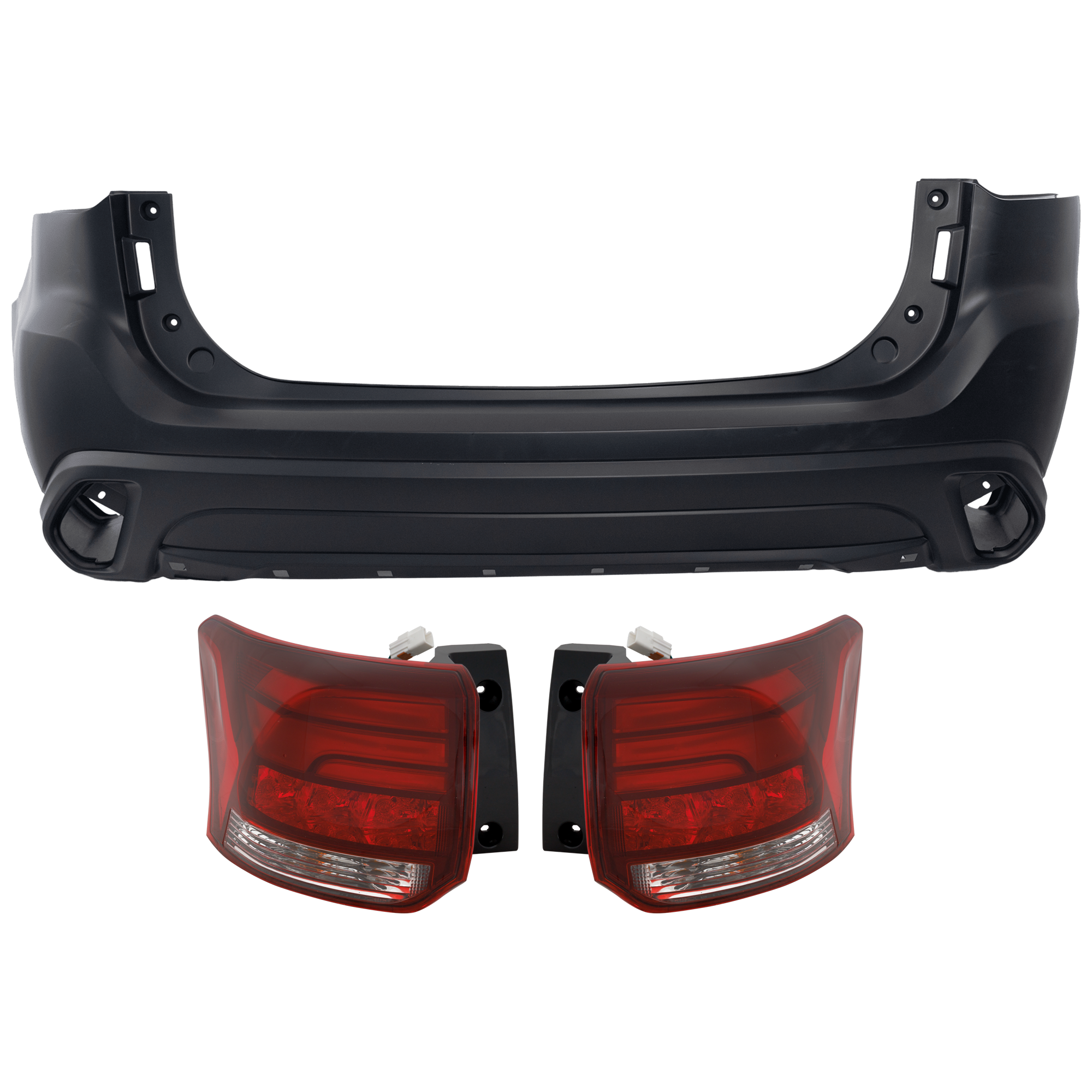 AM OUTLANDER PHEV 18-18 REAR BUMPER COVER 3 pc Kit Primed with Tail Light SKU KIT 081526 GB906 Partslink MI1100311 MI2805108 MI2805109 MI2804108 MI2804109 OEM 6410F218-8330B006-8330B178-833