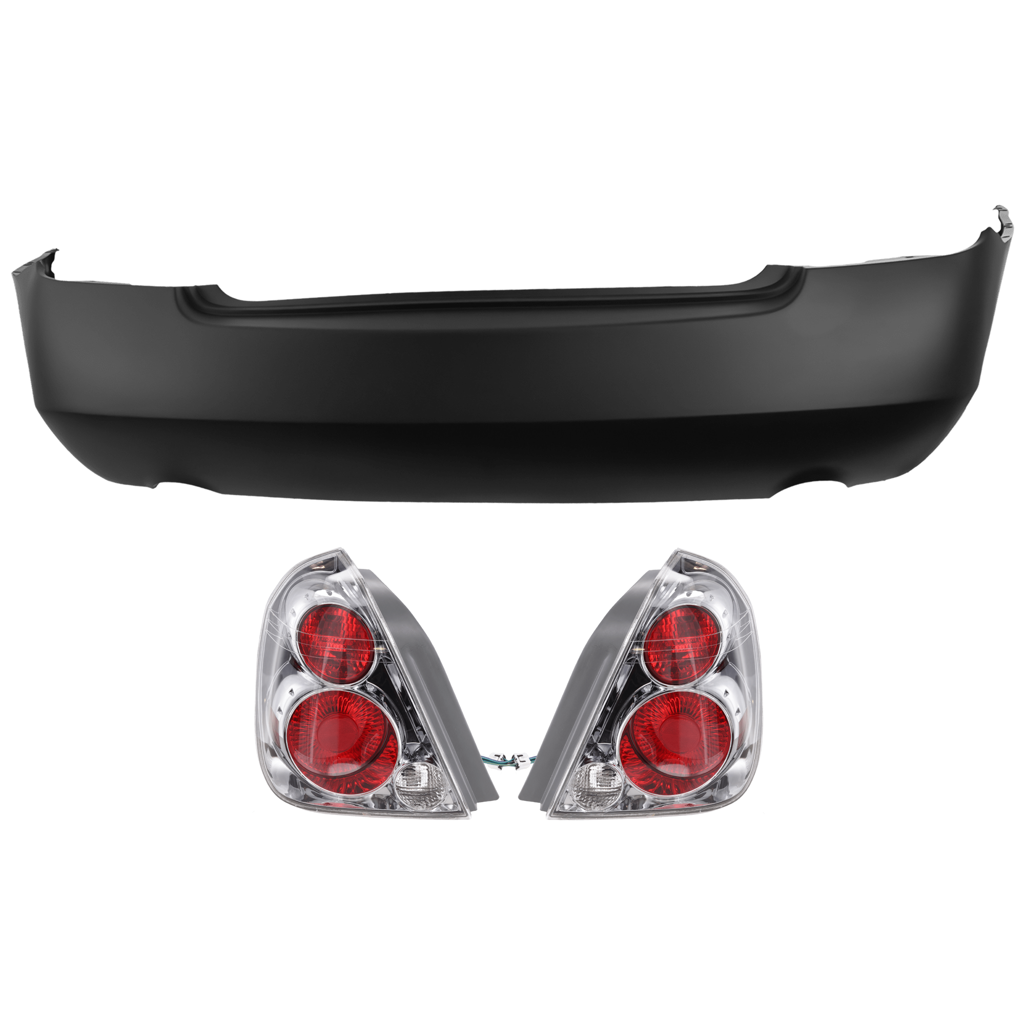 AM ALTIMA 05-06 REAR BUMPER COVER 3 pc Kit Primed w o License Plate Provision Tow Hook Hole and Parking Aid Sensor Holes with Tail Light SKU KIT 081526 GB913 Partslink NI1100226 NI2801164 NI2800164 OEM 850228J140-26550ZB025-26555ZB0