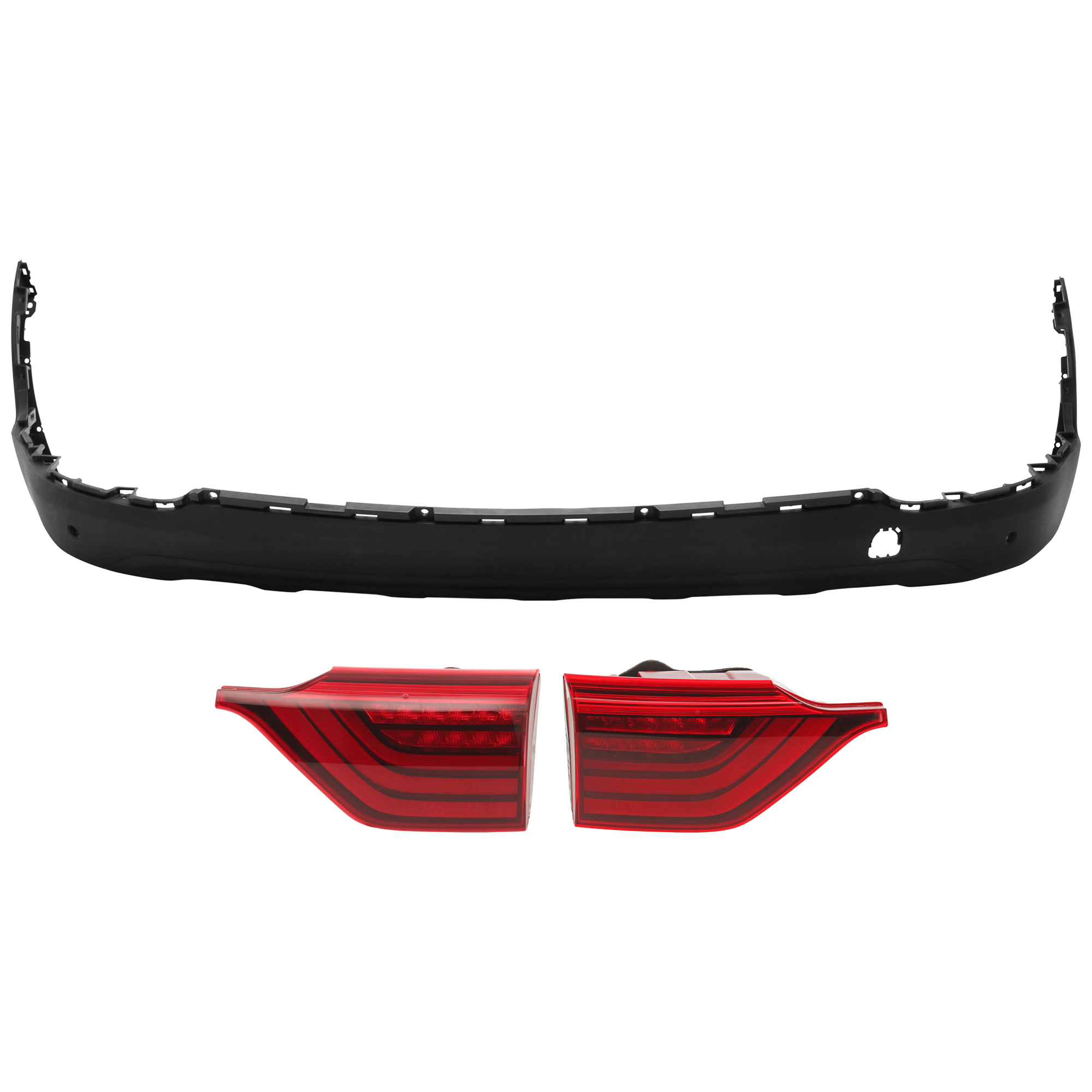 AM SPORTAGE 17-19 REAR BUMPER COVER Lower 3 pc Kit Textured w Parking Aid Sensor Holes with Tail Light CAPA SKU KIT 081526 GB927 Partslink KI1115110C KI2803137C KI2802137C OEM 86612D9100-92406D9120-92405D91