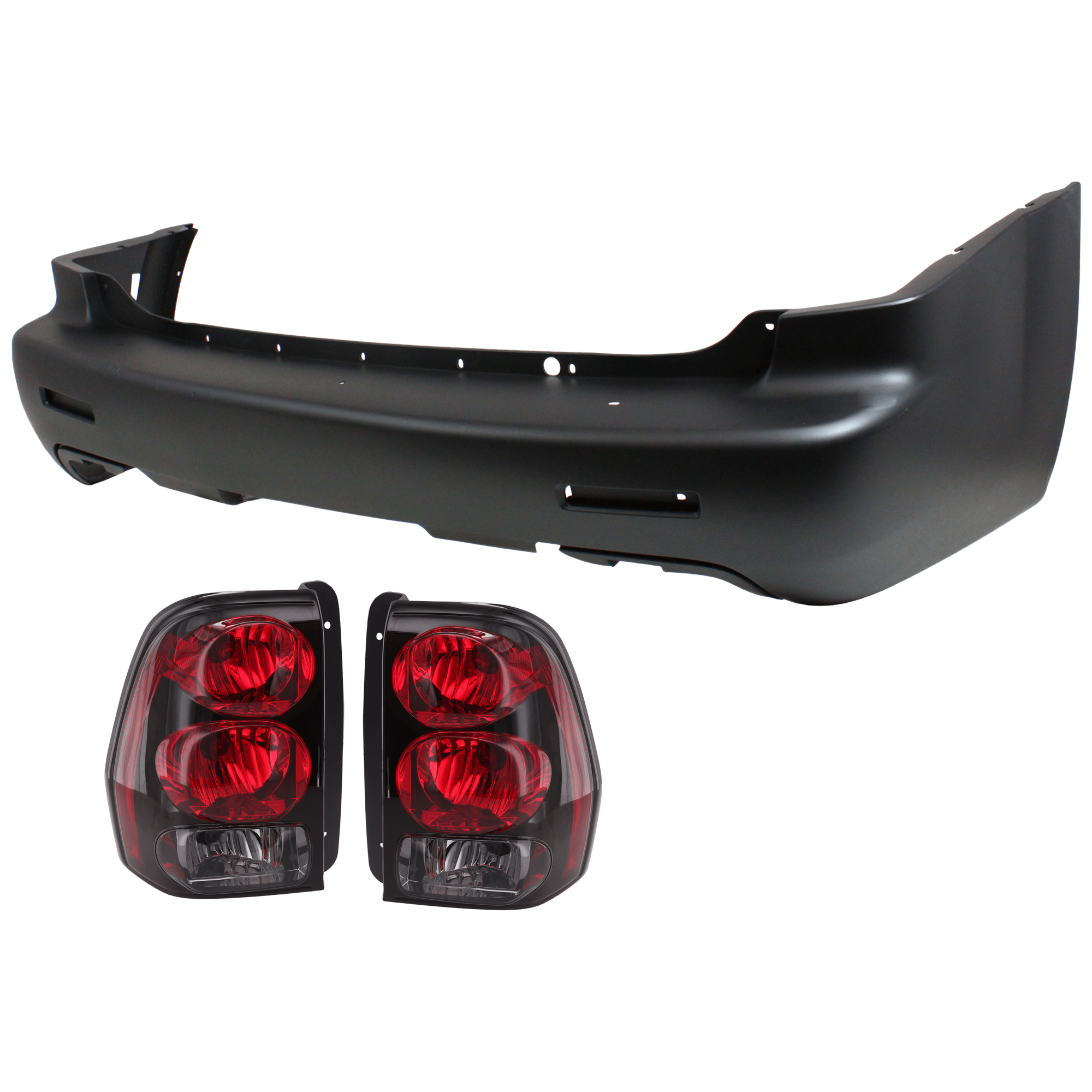 AM TRAILBLAZER 06-09 REAR BUMPER COVER Upper 3 pc Kit Primed w Reflector Holes w o Parking Aid Sensor Holes with Tail Light SKU KIT 081526 GB964 Partslink GM1100732 GM2801150 GM2800150 OEM 19120217-15131579-15131578