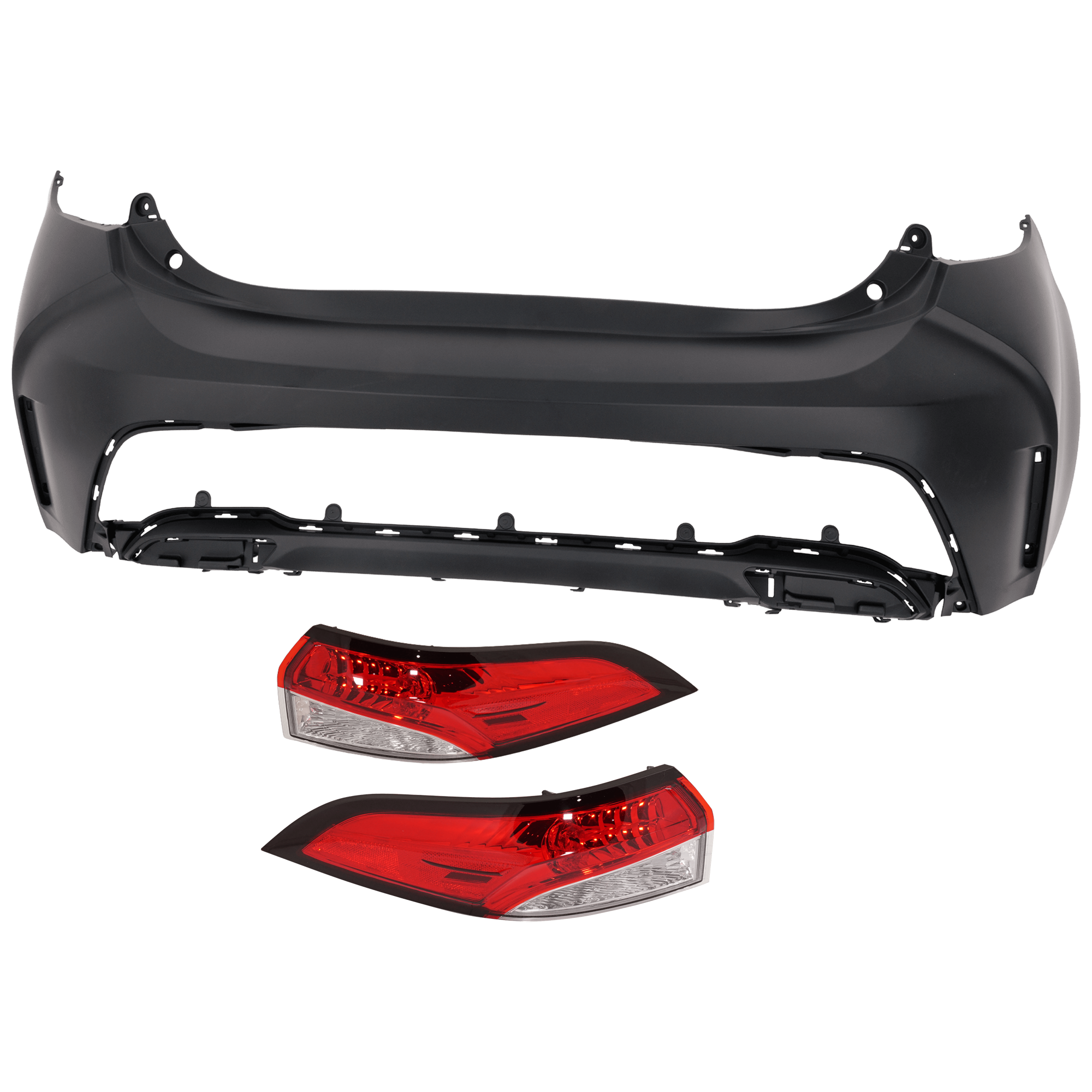 AM COROLLA 22-22 REAR BUMPER COVER Upper 3 pc Kit Primed with Tail Light SKU KIT 081526 GB982 Partslink TO1100340 TO2805149 TO2804149 OEM 5215912962-8155112D10-8156112D