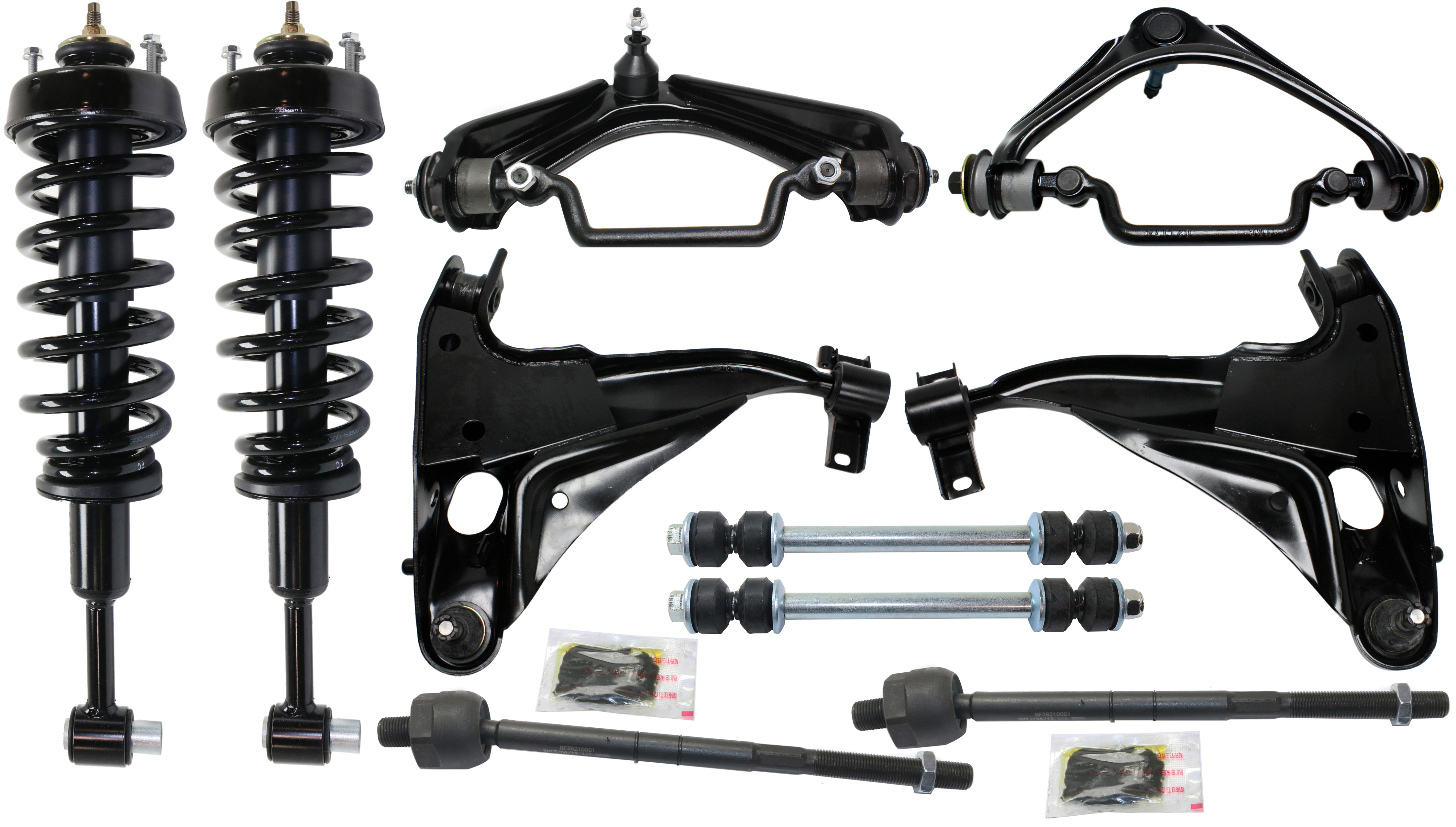 AM EXPLORER MOUNTAINEER 04-05 FRONT CONTROL ARM KIT RH AND LH Upper and Lower w ball joint s 10 pc Kit with Shock Absorber and Strut Assembly Sway Bar Link Tie Rod End Control Arm SKU KIT 081717-02 OEM 2L2Z3079AA MCS0E15-2L2Z3078AA