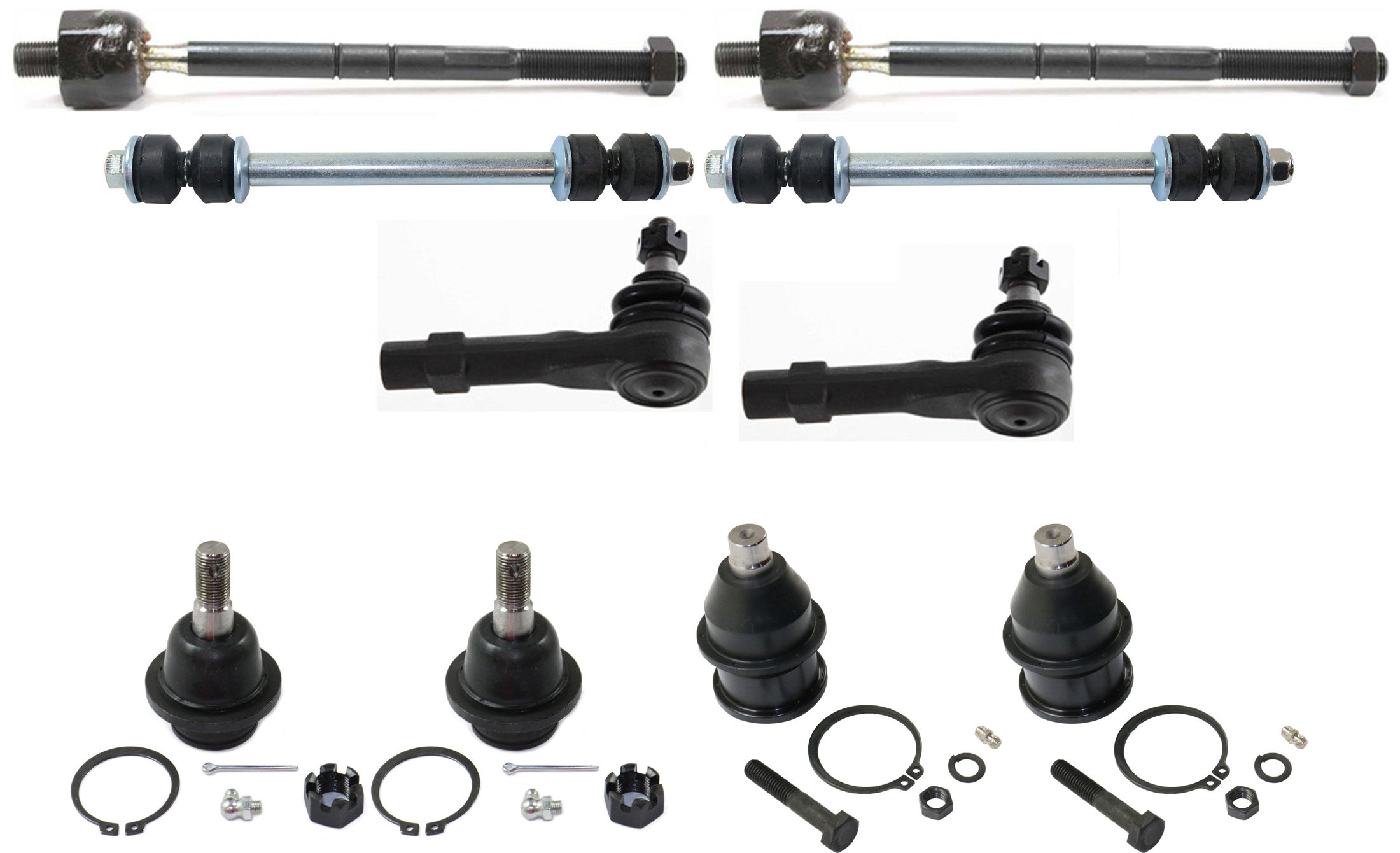 AM B3000 B4000 EXPLORER MOUNTAINEER RANGER 98-01 FRONT SUSPENSION KIT RH AND LH 10 pc kit with Ball Joints Sway Bar Links and Tie Rod Ends SKU KIT 081717-18 OEM 2601818-5001115-5001172-45D