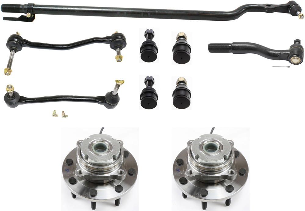 AM EXCURSION 00-05 FRONT SUSPENSION KIT RH AND LH 10 pc Kit with Sway Bar Links Tie Rod Ends Wheel Hubs and Ball Joints SKU KIT 081717-24 OEM 10339-104273-2601248-260164