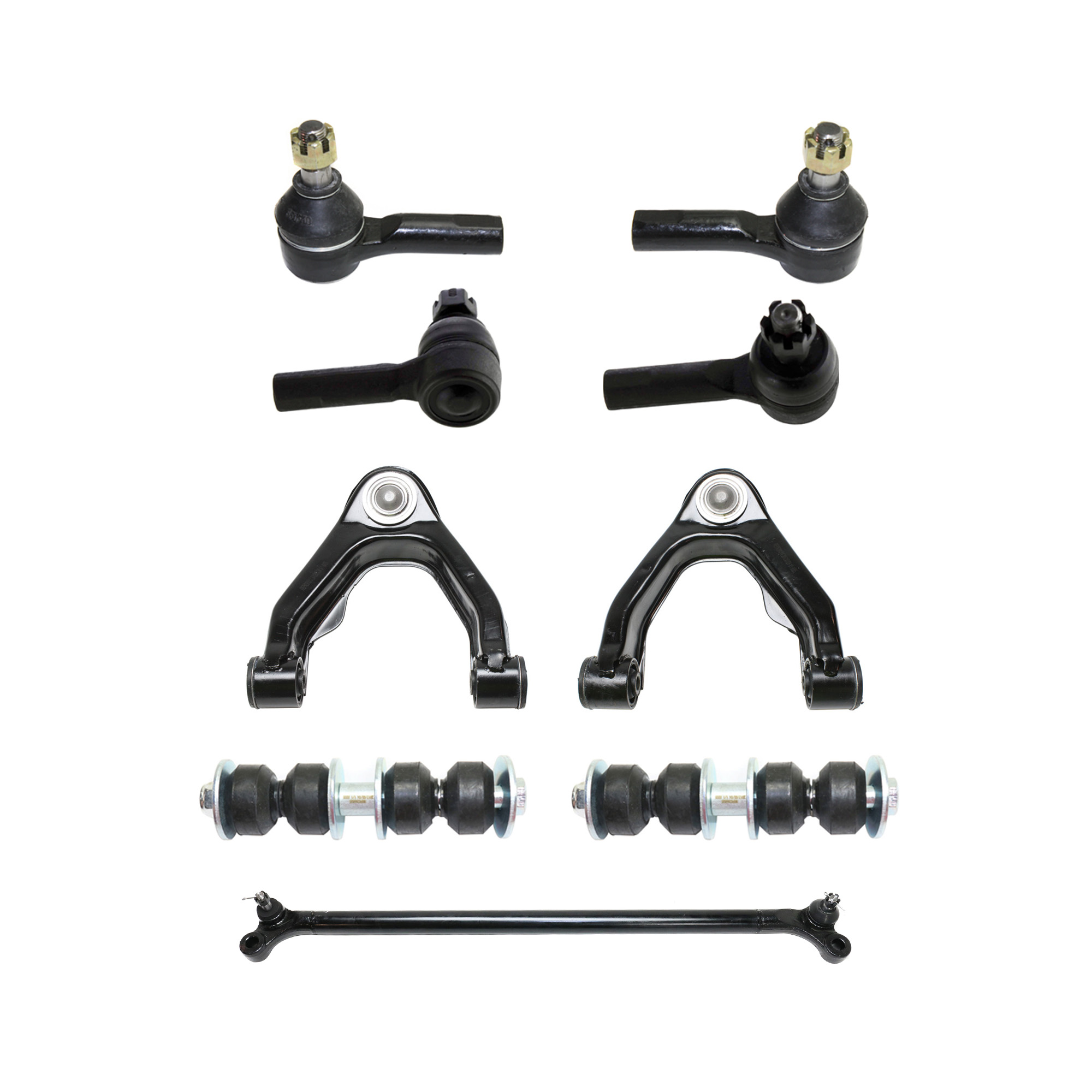 AM FRONTIER 98-04 FRONT SUSPENSION KIT RH AND LH 9 pc kit with Center Link Control Arms Sway Bar Link and Tie Rod End SKU KIT 081717-49 Partslink NI4512100 NI4513100 OEM CL69049 GDS80593 JTY7510-54