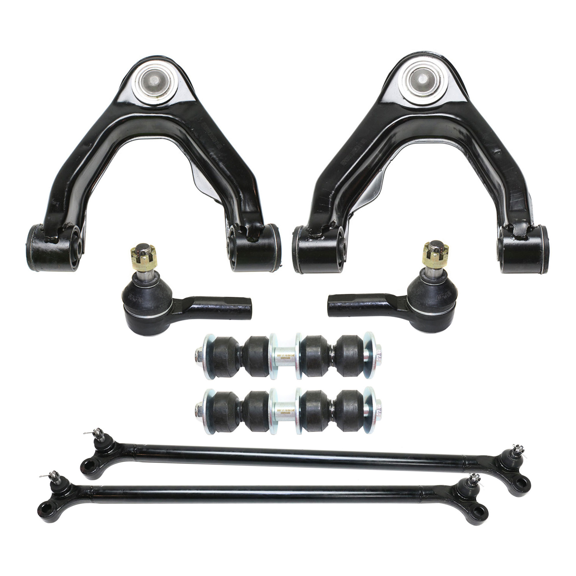 AM FRONTIER 98-04 FRONT SUSPENSION KIT RH AND LH 7 pc kit with Center Link Control Arms Sway Bar Link and Tie Rod End SKU KIT 081717-50 Partslink NI4512100 NI4513100 OEM CL69049 GDS80593 JTY7510-54525
