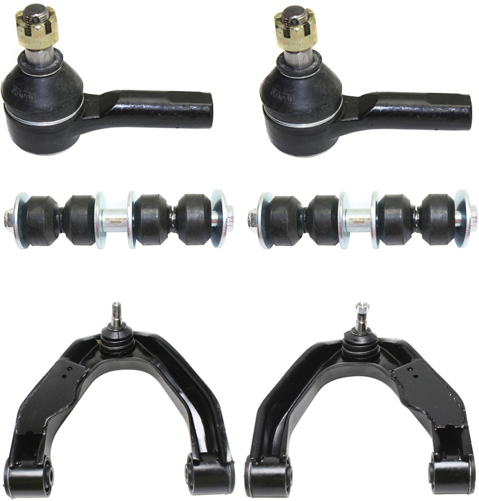 AM FRONTIER 98-04 FRONT CONTROL ARM KIT RH AND LH Upper w ball joint s 6 pc Kit with Sway Bar Link and Tie Rod End SKU KIT 081717-51 Partslink NI4512100 NI4513100 OEM 545258B550-545258B525-545248B5