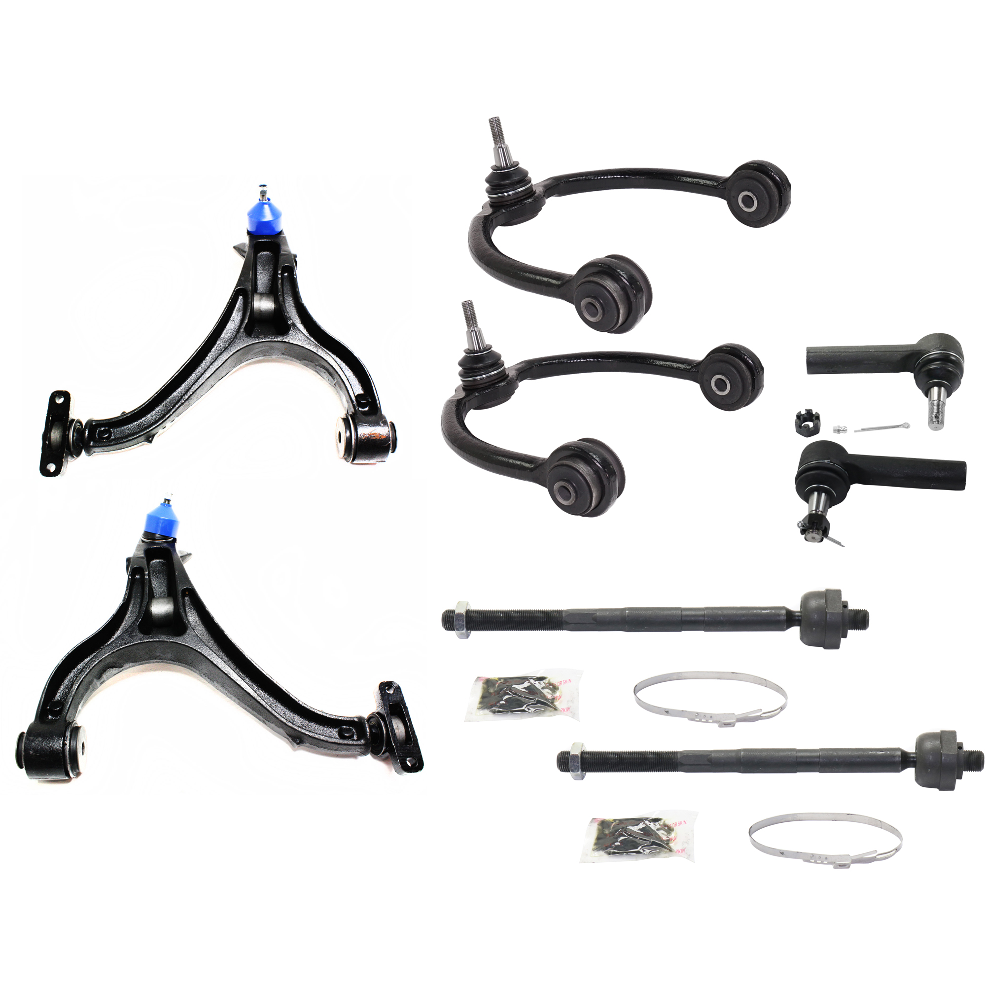 AM GRAND CHEROKEE 05-10 COMMANDER 06-10 FRONT CONTROL ARM KIT RH AND LH Upper and Lower w ball joint s 8 pc Kit with Tie Rod End SKU KIT 081717-65 OEM 52090206AI 52089981AF 52089980
