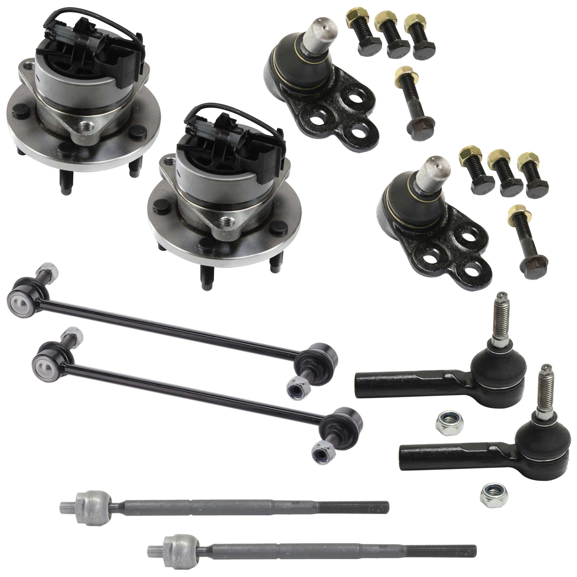 AM COBALT 05-10 ION 03-07 FRONT SUSPENSION KIT 10 pc Kit with Ball Joints Sway Bar Links Tie Rod Ends and Wheel Hubs SKU KIT 081717-85 OEM 2601731-5051423-15240092-15856