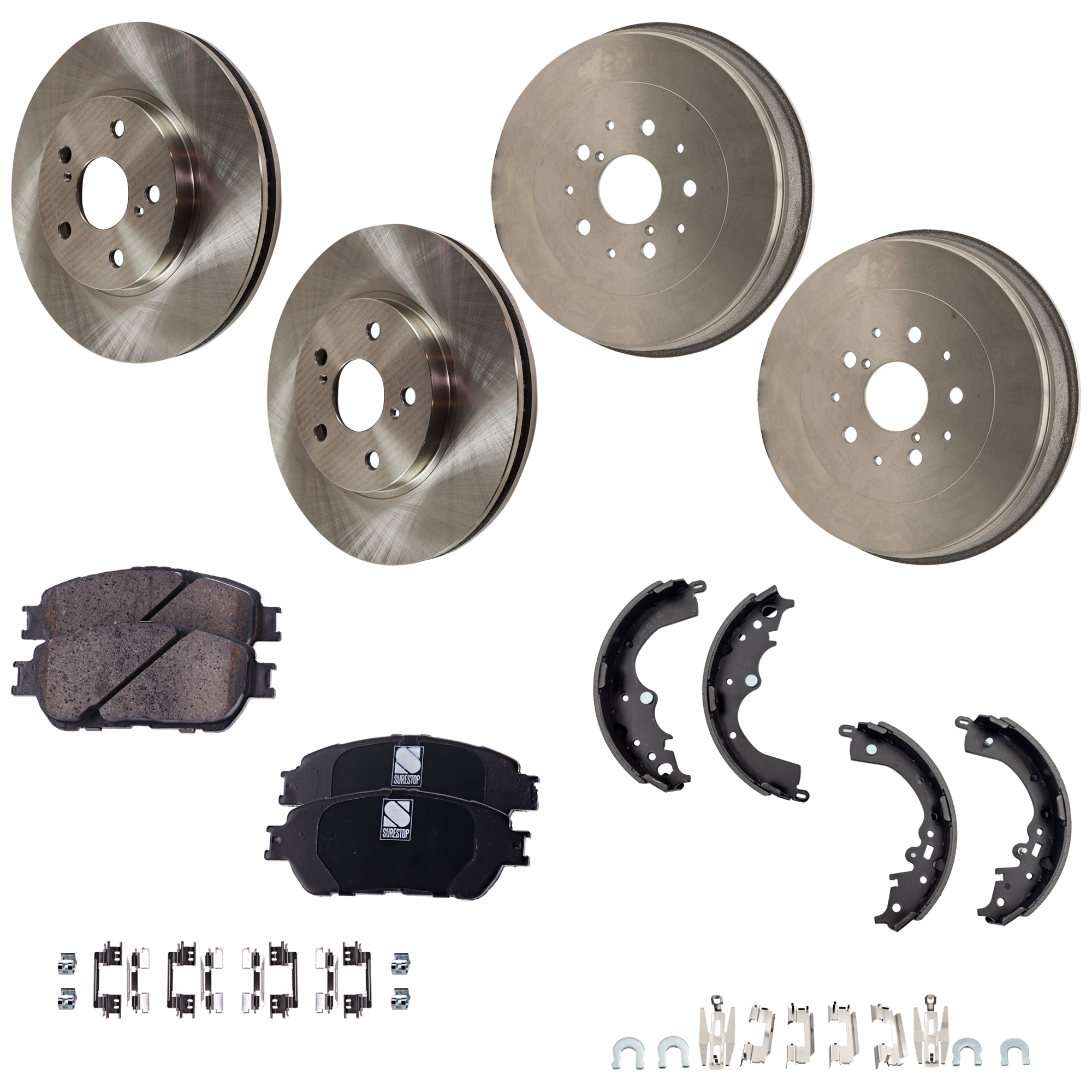 AM SIENNA 04-10 FRONT AND REAR BRAKE DISC AND DRUM KIT 4 Wheel Set w Brake Pad Set and Brake Shoe Set SKU KIT 081723-06 OEM 4351230000000000000000000000