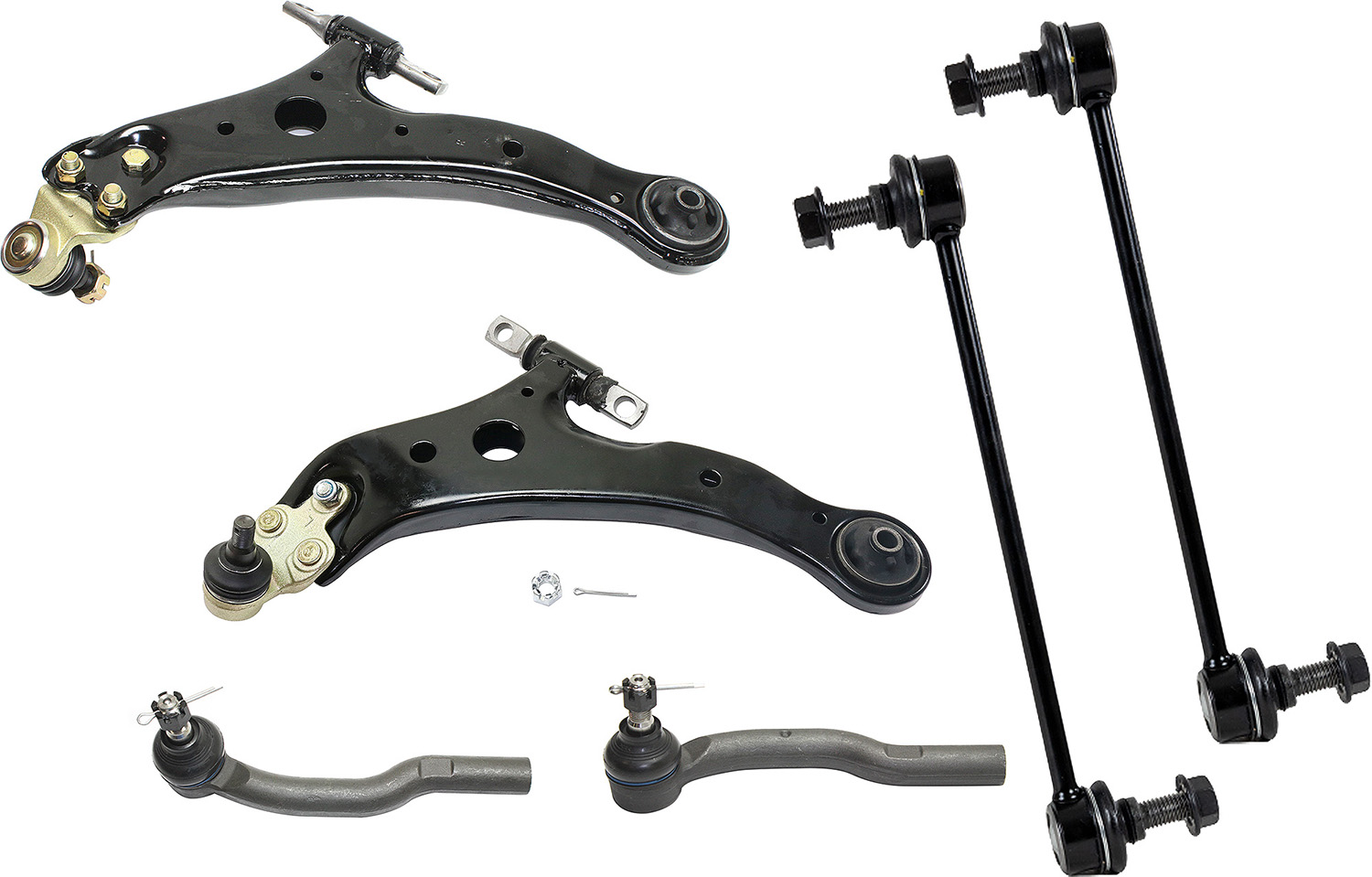 AM CAMRY ES330-04-06 FRONT CONTROL ARM RH AND LH Lower 6 pc Kit w Sway Bar Link and Tie Rod End SKU KIT 082217-44 OEM 18299-1014907-2651481-5451272