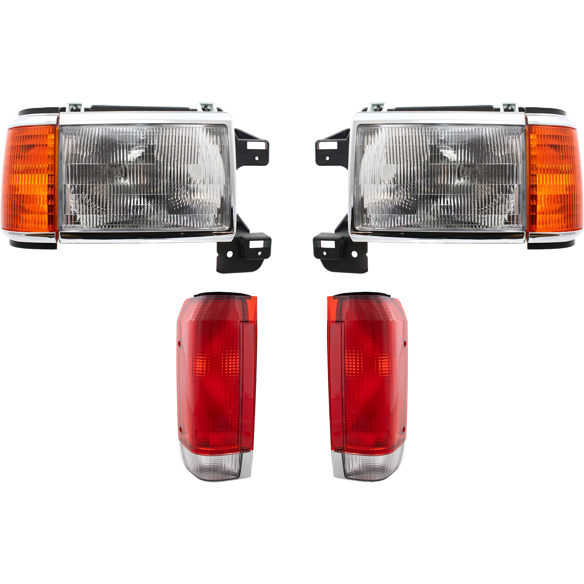 AM F SERIES 87-90 HEAD LAMP RH AND LH with Bulbs 4 pc Kit with Tail Lights SKU KIT 082218-04 Partslink FO2503105 FO2502105 FO2800104 FO2801103 OEM E9TZ13008E E9TZ13008F E7TZ1340