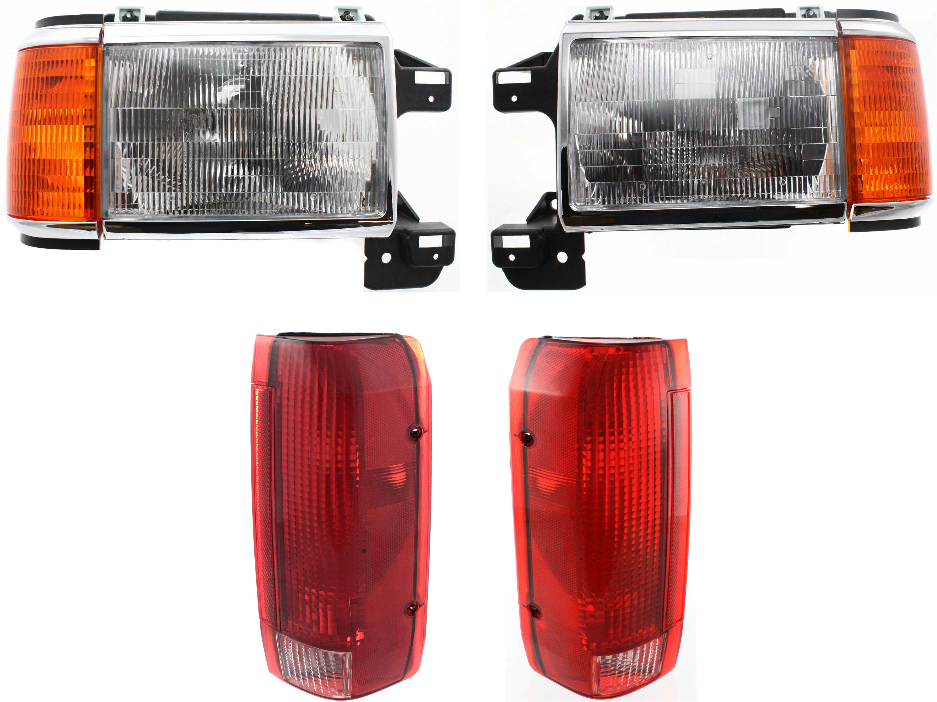 AM F SERIES 90-91 HEAD LAMP RH AND LH Assembly Halogen 4 pc Kit with Tail Lights SKU KIT 082218-05 Partslink FO2503105 FO2502105 FO2800106 FO2801105 OEM E9TZ13008E E9TZ13008F E9TZ1340