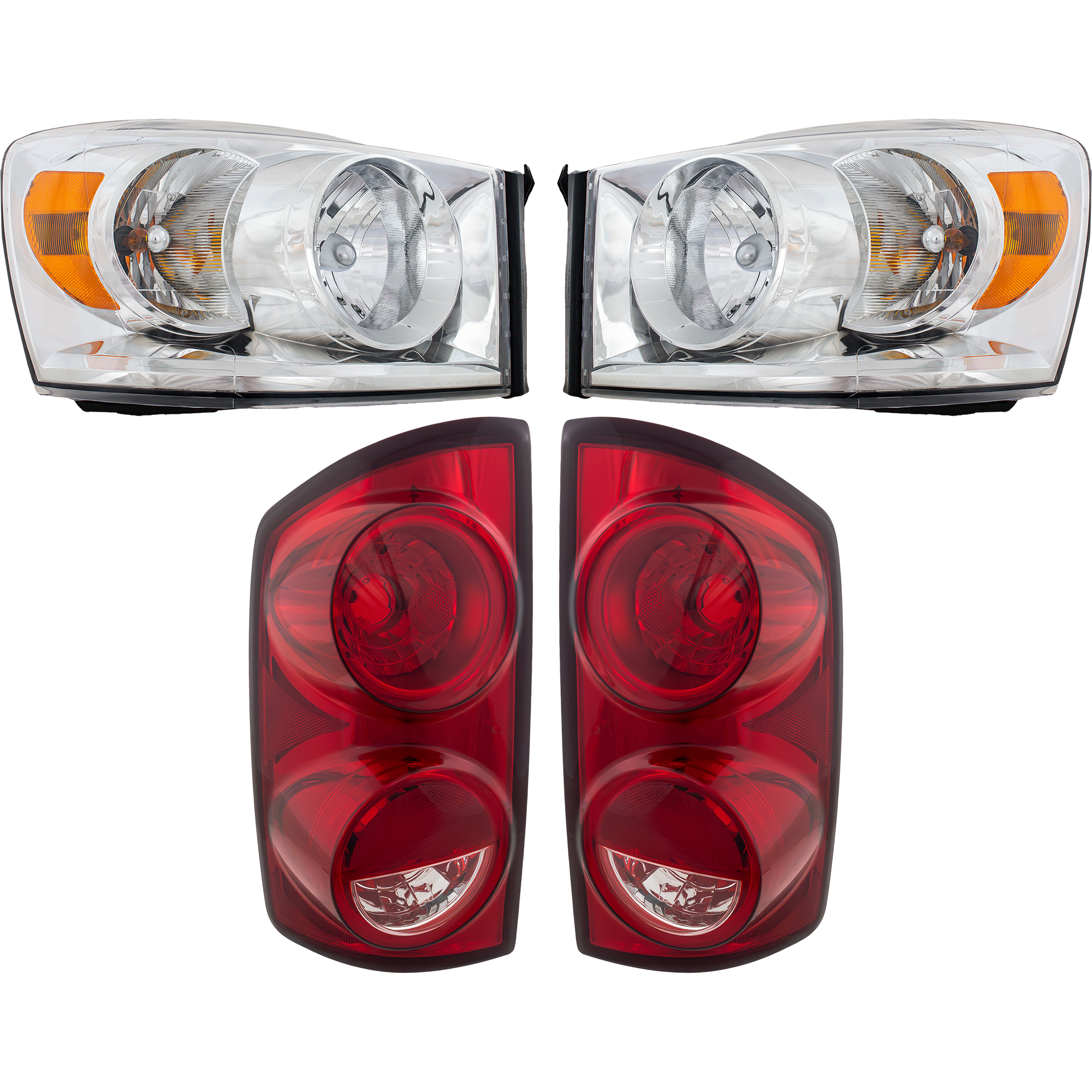 AM DODGE FULL SIZE PICKUP 07-09 HEAD LAMP RH AND LH Assembly Halogen 4 pc Kit with Tail Lights SKU KIT 082218-08 Partslink CH2502180 CH2503180 OEM 68003124AD PFM 68003125AD PFM